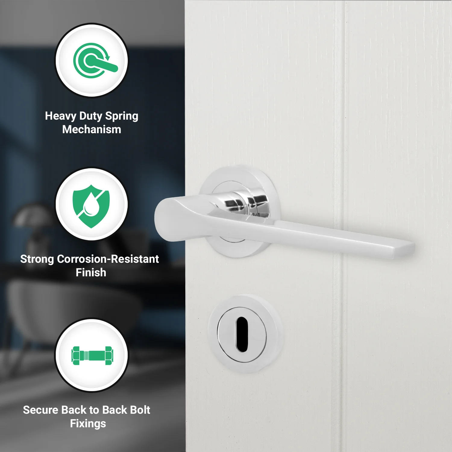 Tapera Polished Chrome Lever on Rose Door Handle Kit - Sashlock - Image 2