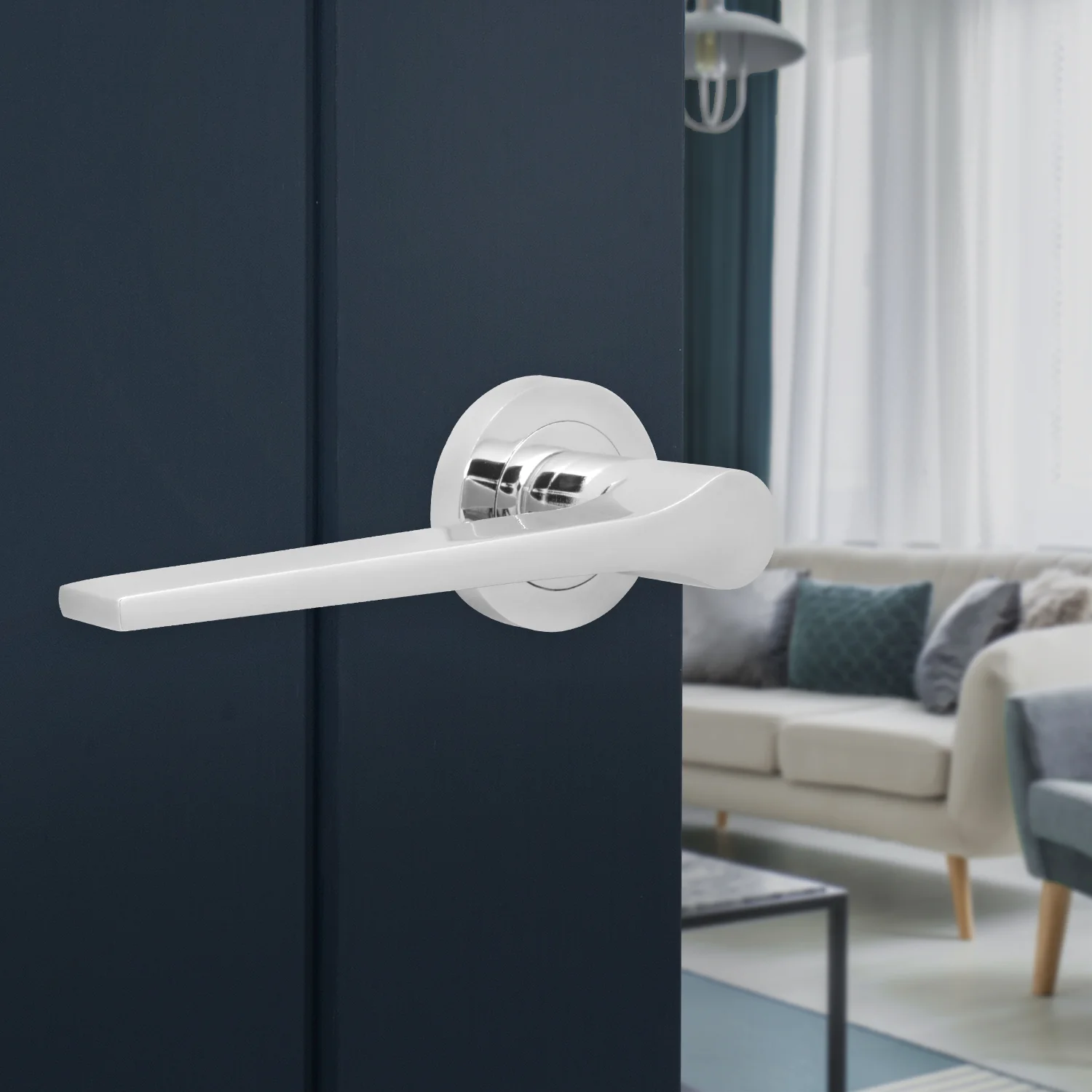 Tapera Polished Chrome Lever on Rose Door Handle Kit - Medium Duty FD30/60 - 76mm Latch - Image 6