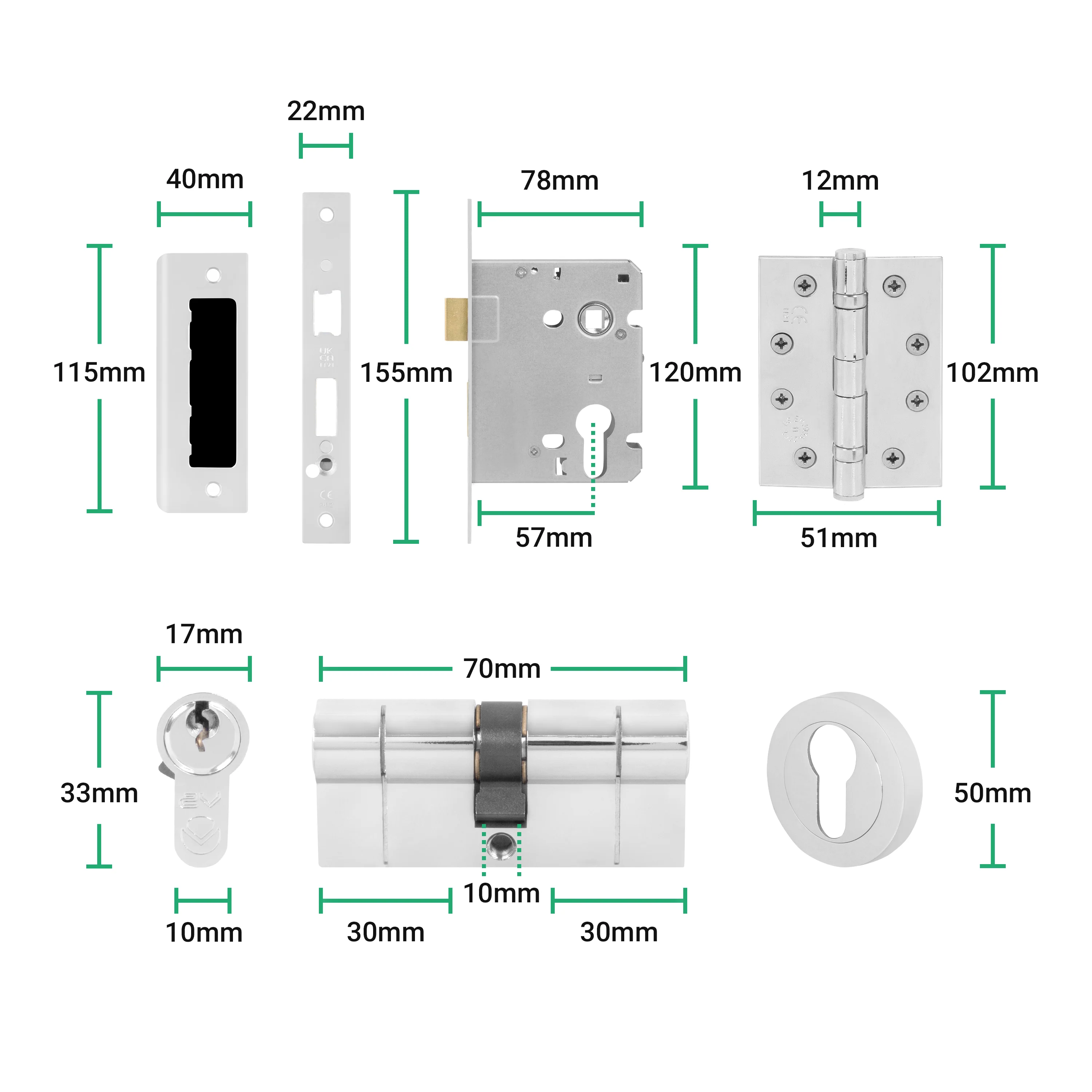 Tapera Polished Chrome Lever on Rose Door Handle Kit - Medium Duty FD30/60 - 80mm Euro Sashlock and Double Cylinder - Master Keyed - Image 5