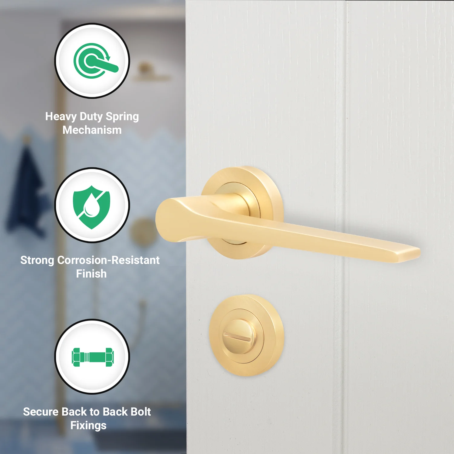 Tapera Satin Brass Lever on Rose Door Handle Kit - 64mm Latch - Image 2