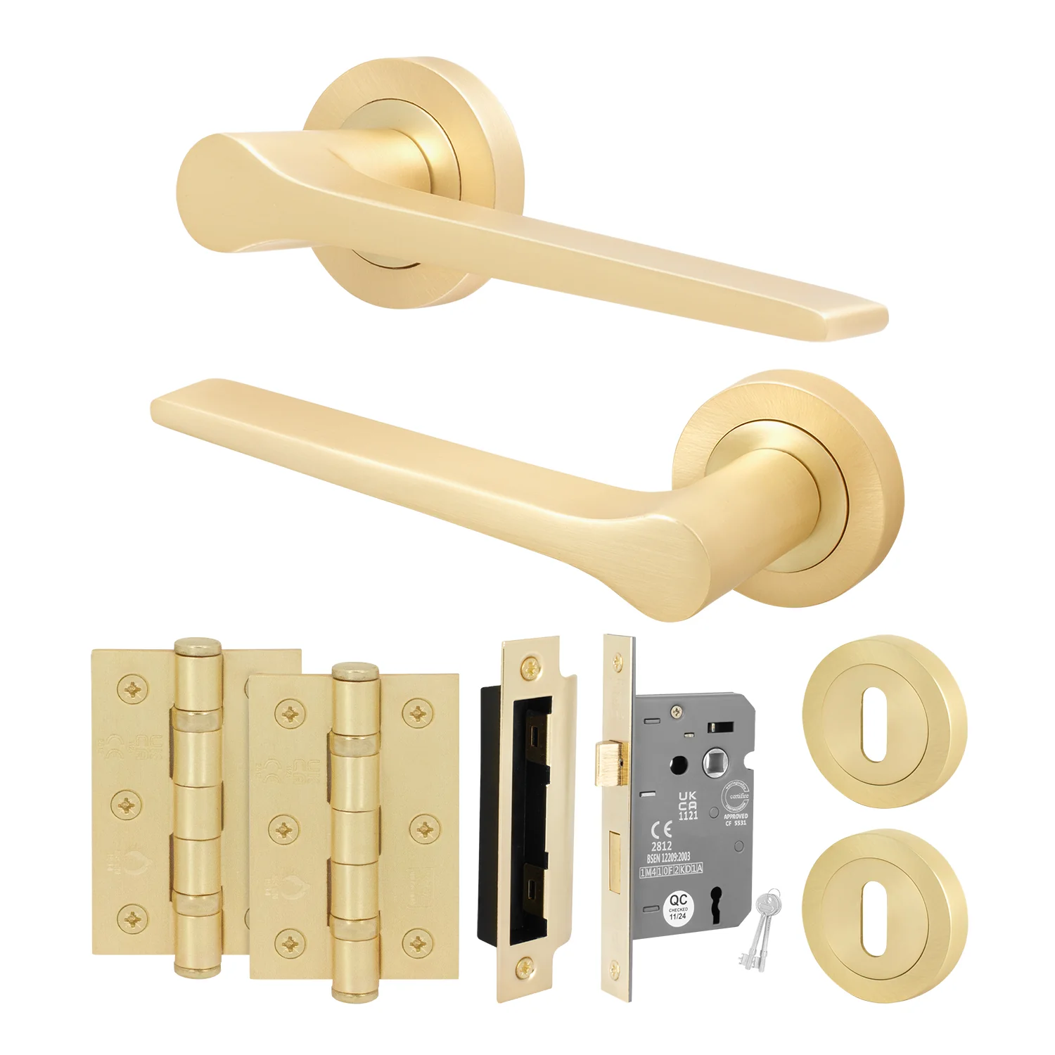 Tapera Satin Brass Lever on Rose Door Handle Kit - Sashlock