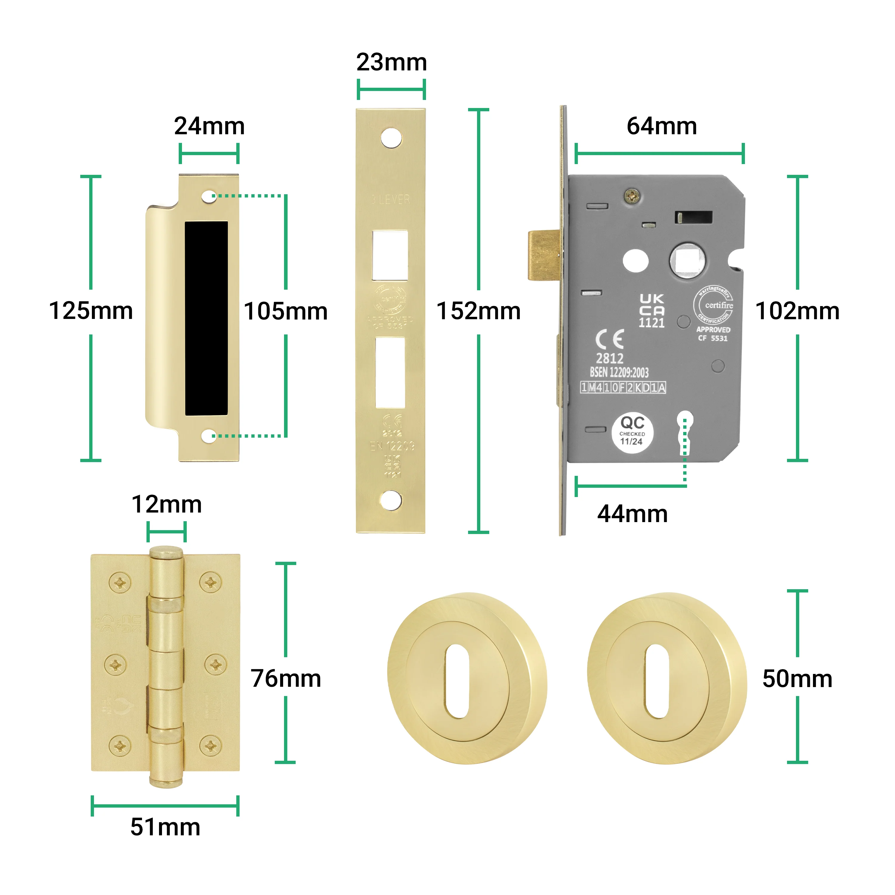 Tapera Satin Brass Lever on Rose Door Handle Kit - Sashlock - Image 5