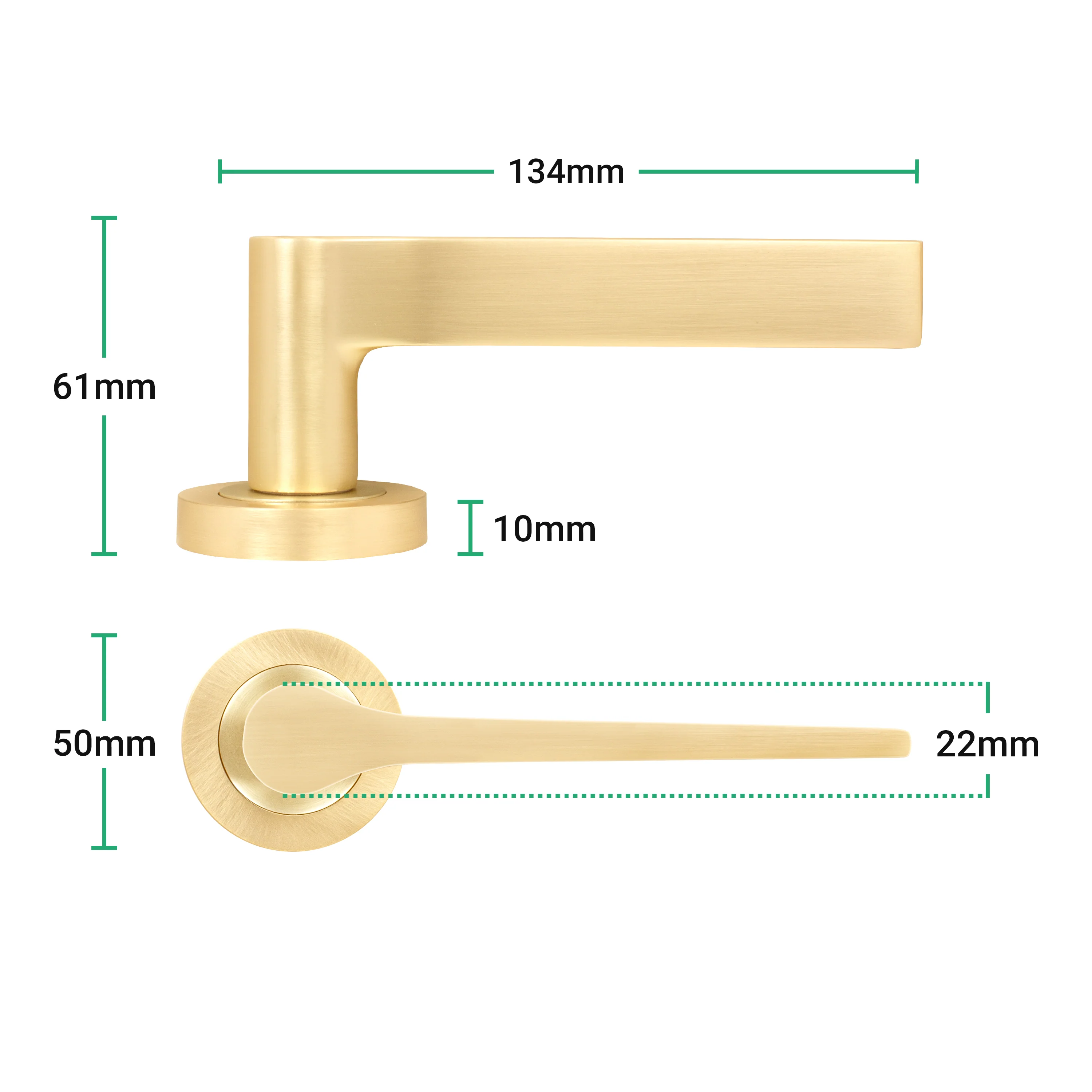 Tapera Satin Brass Lever on Rose Door Handle Kit - Medium Duty FD30/60 - 76mm Latch - Image 4