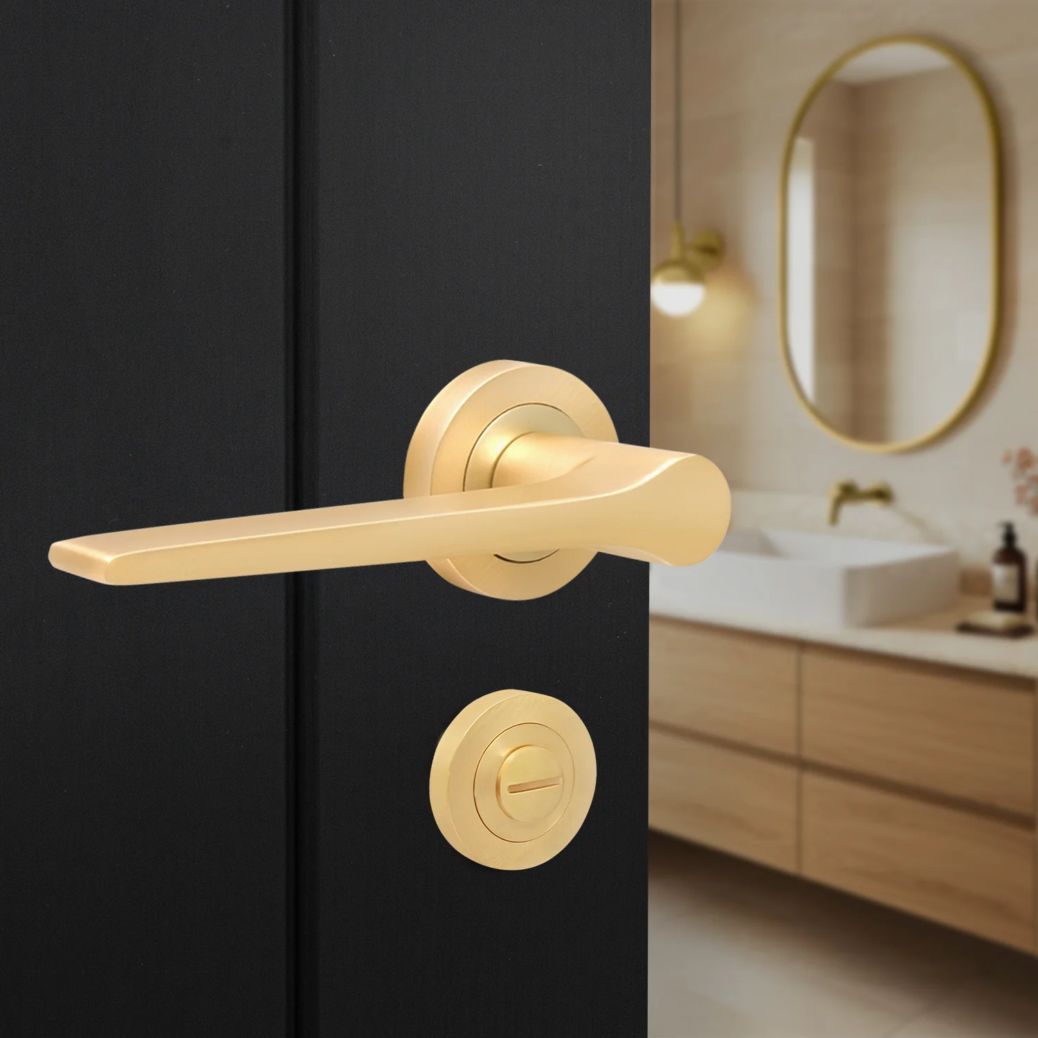 Tapera Satin Brass Lever on Rose Door Handle Kit - Medium Duty FD30/60 - 80mm Bathroom Lock - Image 6