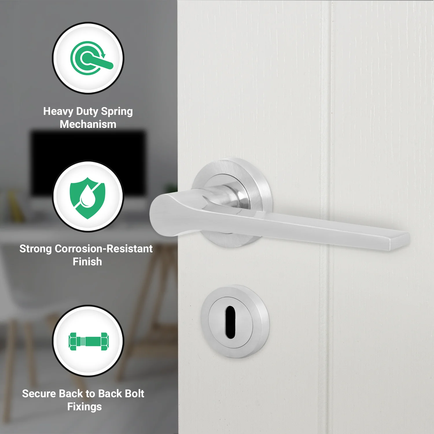 Tapera Satin Nickel Lever on Rose Door Handle Kit - Sashlock - Image 2