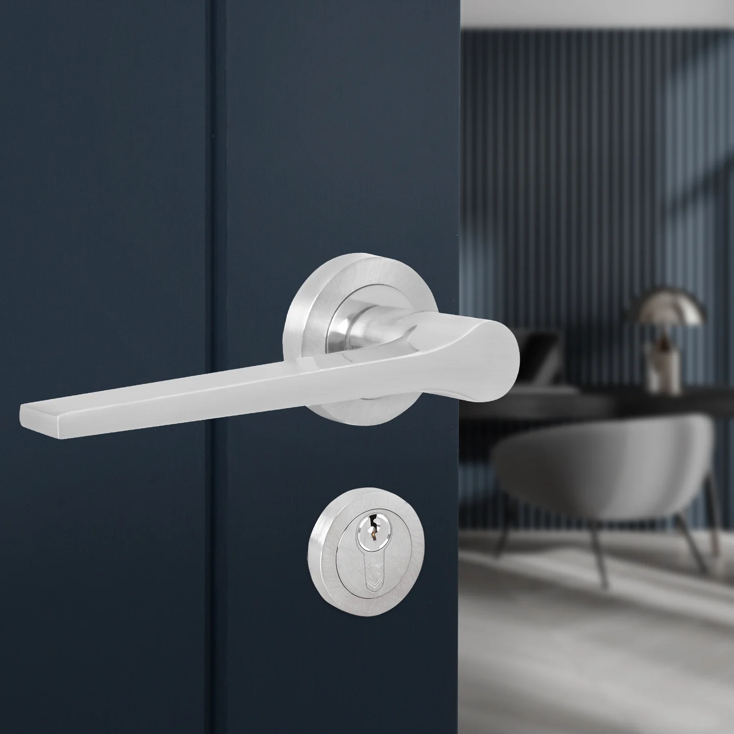 Tapera Satin Nickel Lever on Rose Door Handle Kit - Medium Duty FD30/60 - 80mm Euro Sashlock and Thumbturn Cylinder - Keyed to Differ - Image 6