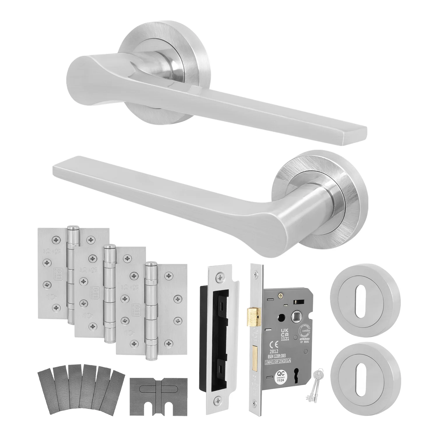 Tapera Satin Nickel Lever on Rose Door Handle Kit - Medium Duty FD30/60 - 80mm Sashlock