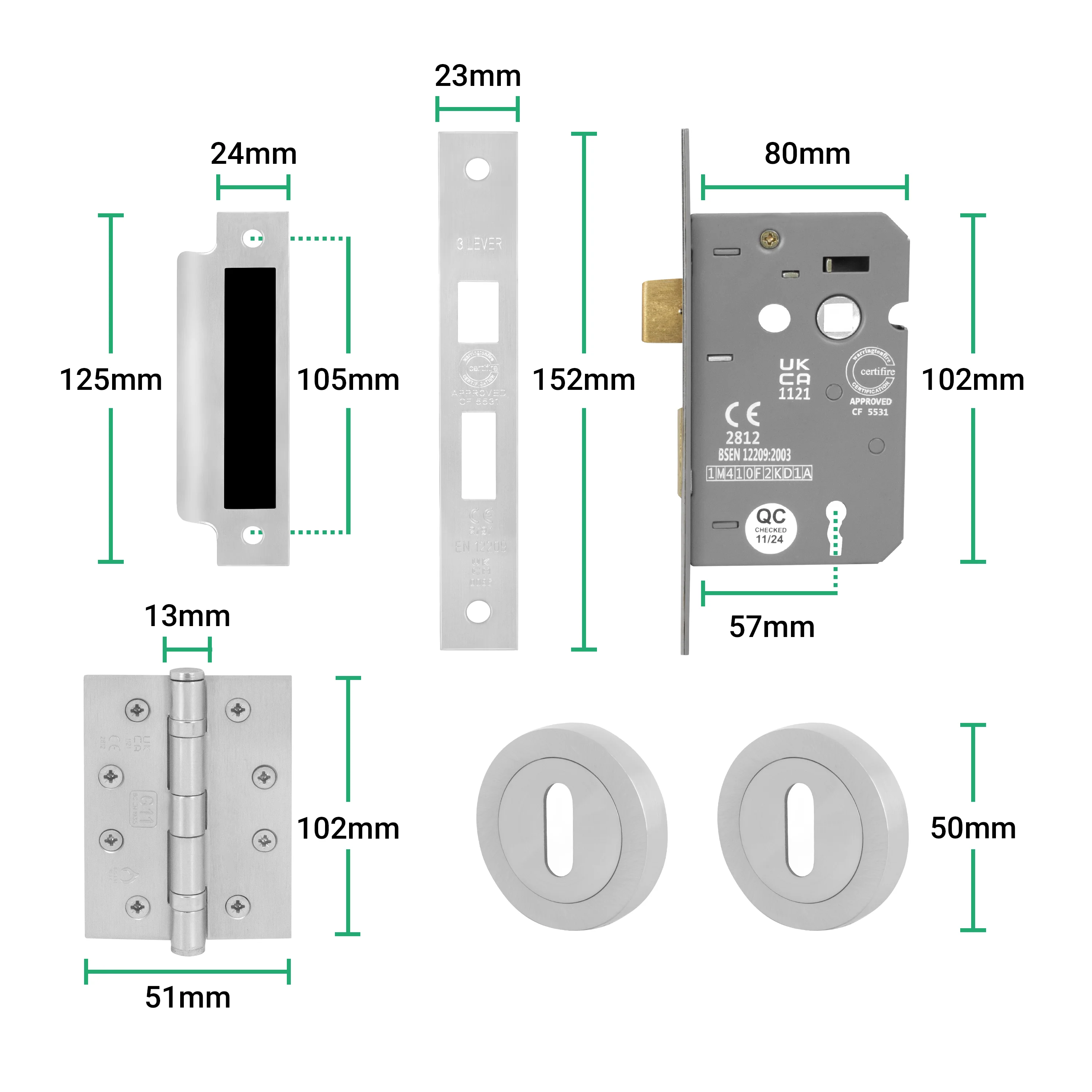 Tapera Satin Nickel Lever on Rose Door Handle Kit - Medium Duty FD30/60 - 80mm Sashlock - Image 5