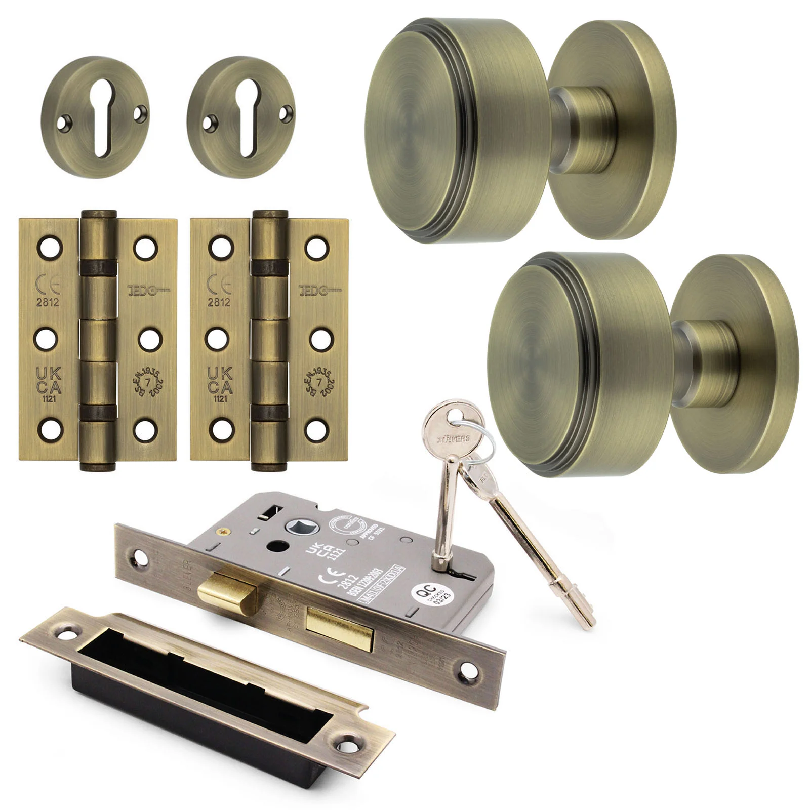 Temara Antique Brass Mortice Door Knob Kit - 80mm Sashlock