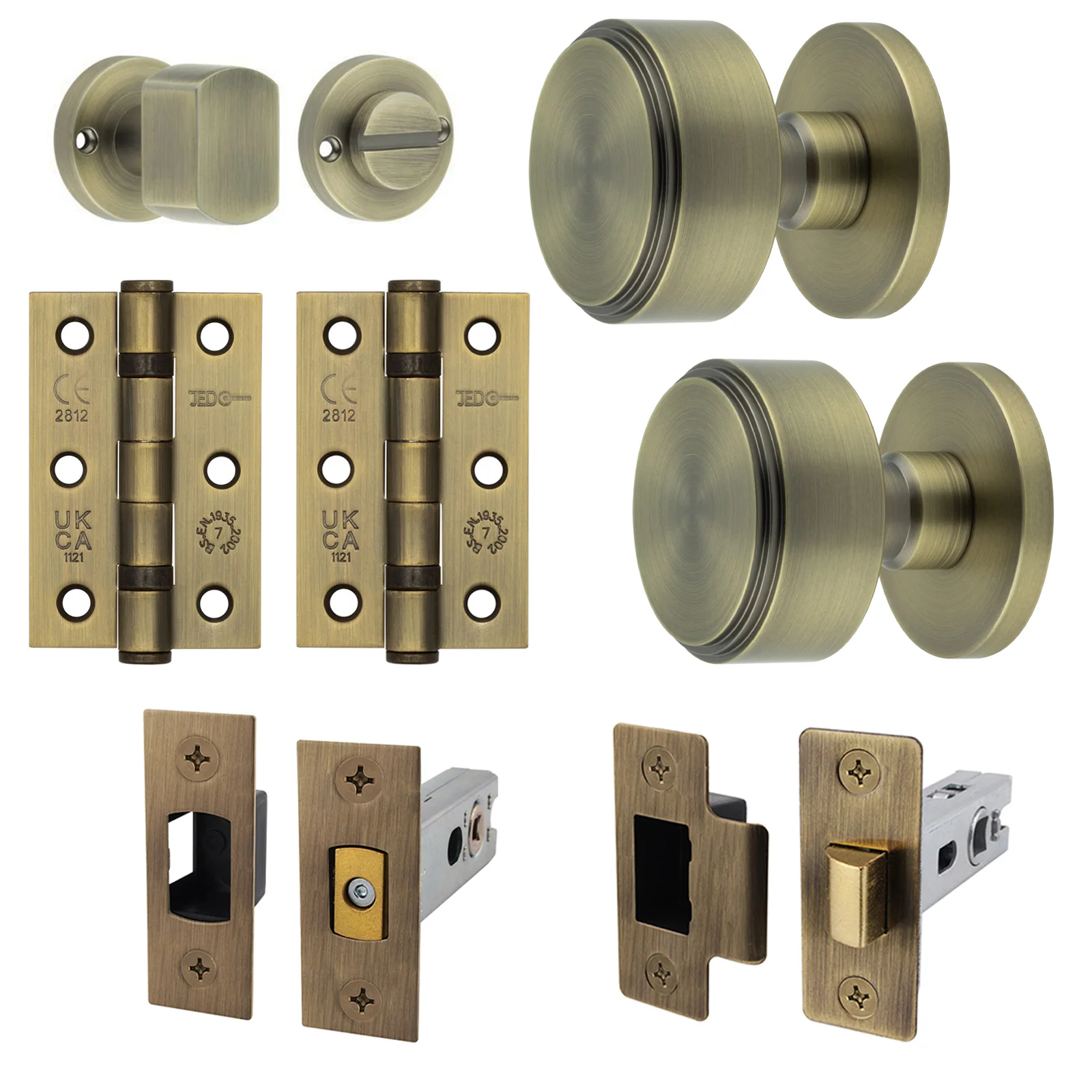 Temara Antique Brass Mortice Door Knob Kit - 76mm Bathroom Deadbolt