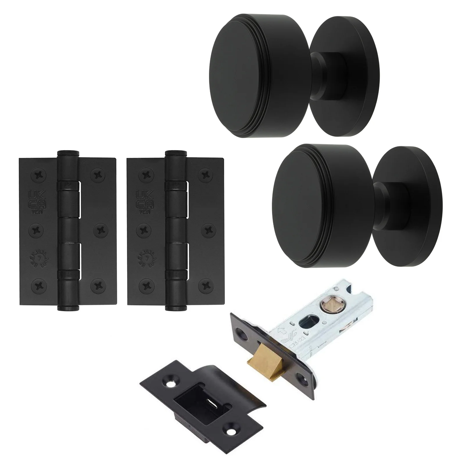 Temara Matt Black Mortice Door Knob Kit - 76mm Latch