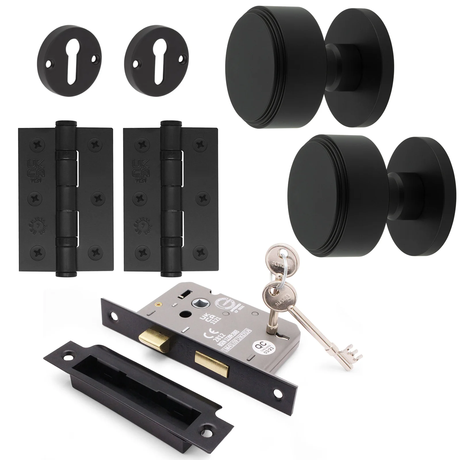Temara Matt Black Mortice Door Knob Kit - 80mm Sashlock