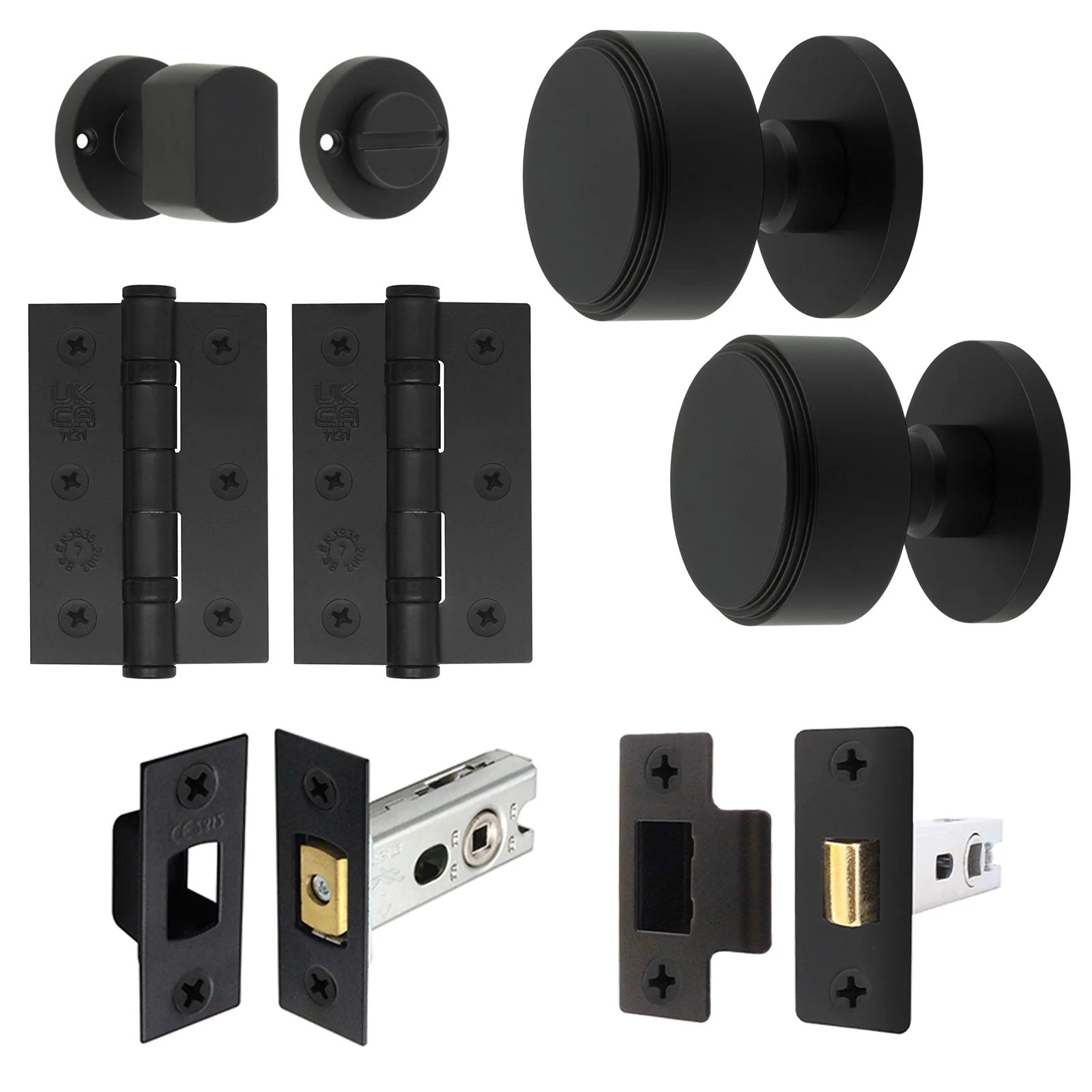 Temara Matt Black Mortice Door Knob Kit - 76mm Bathroom Deadbolt