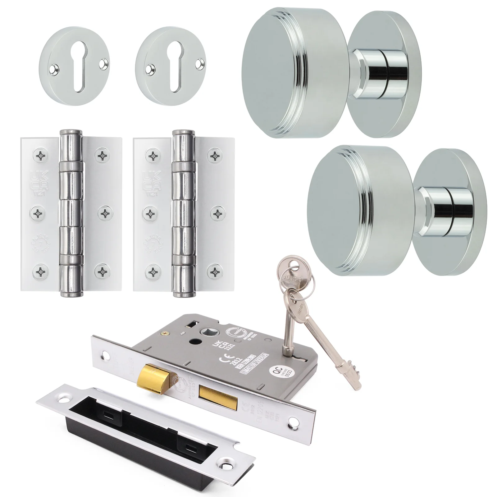 Temara Polished Chrome Mortice Door Knob Kit - 80mm Sashlock