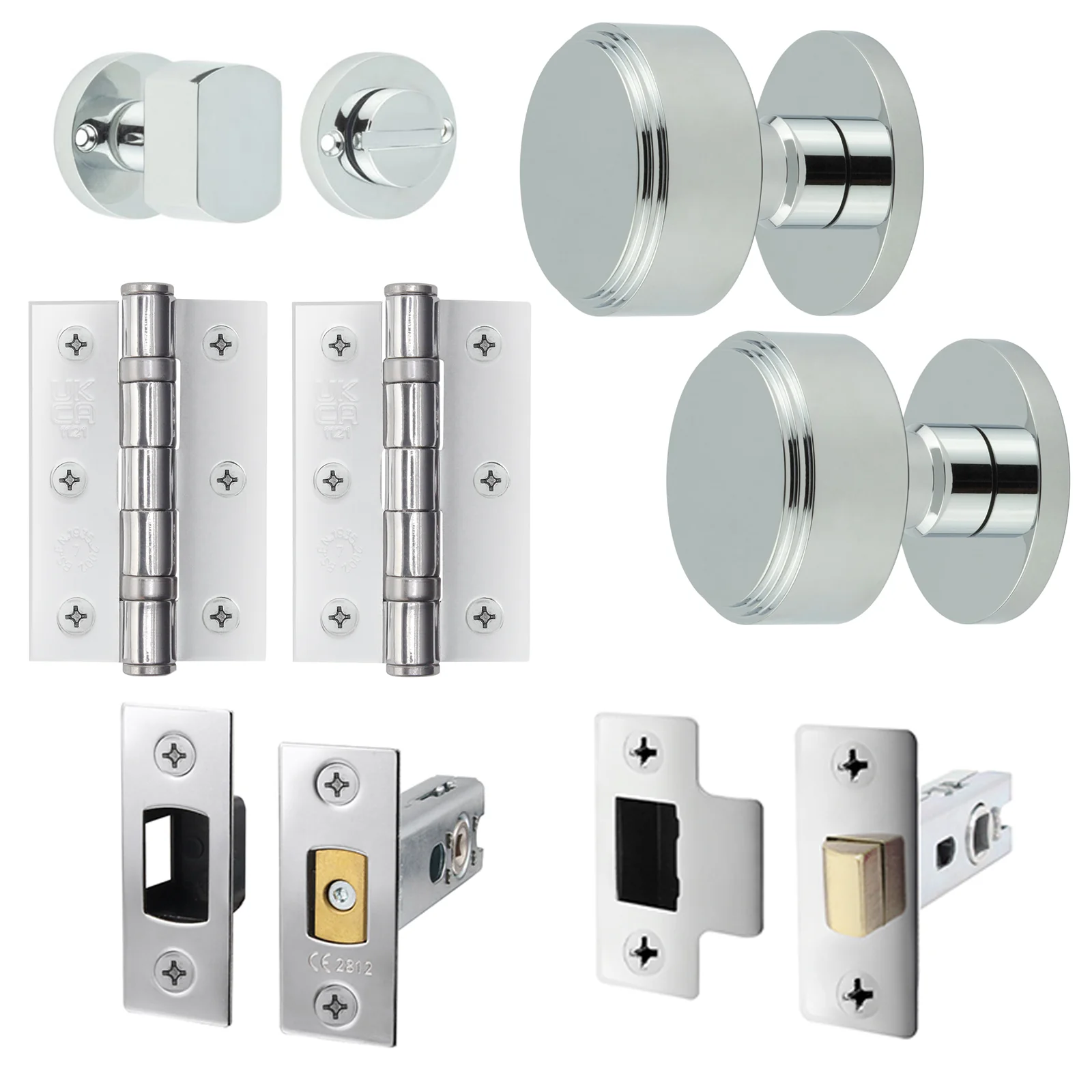 Temara Polished Chrome Mortice Door Knob Kit - 76mm Bathroom Deadbolt