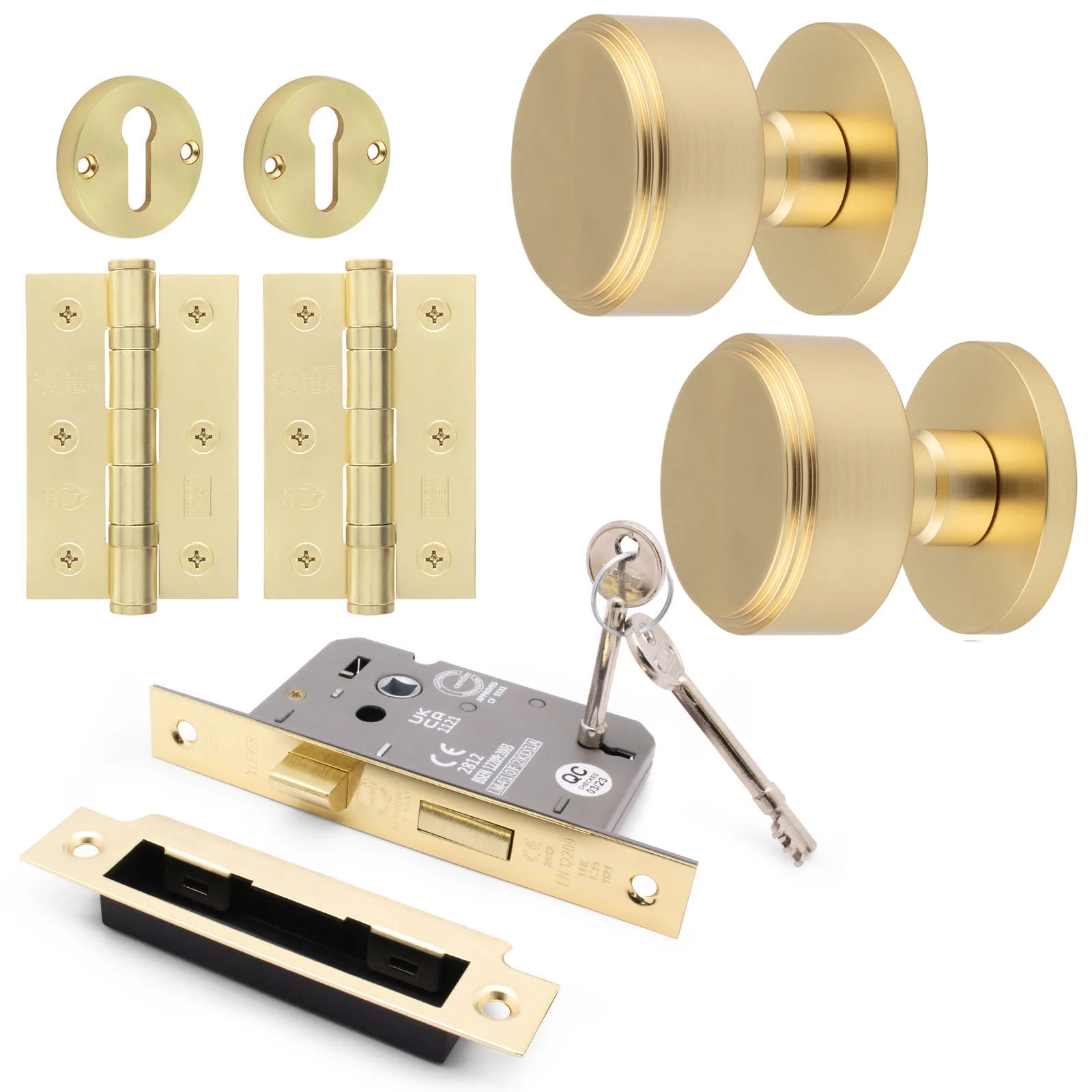 Temara Satin Brass Mortice Door Knob Kit - 80mm Sashlock