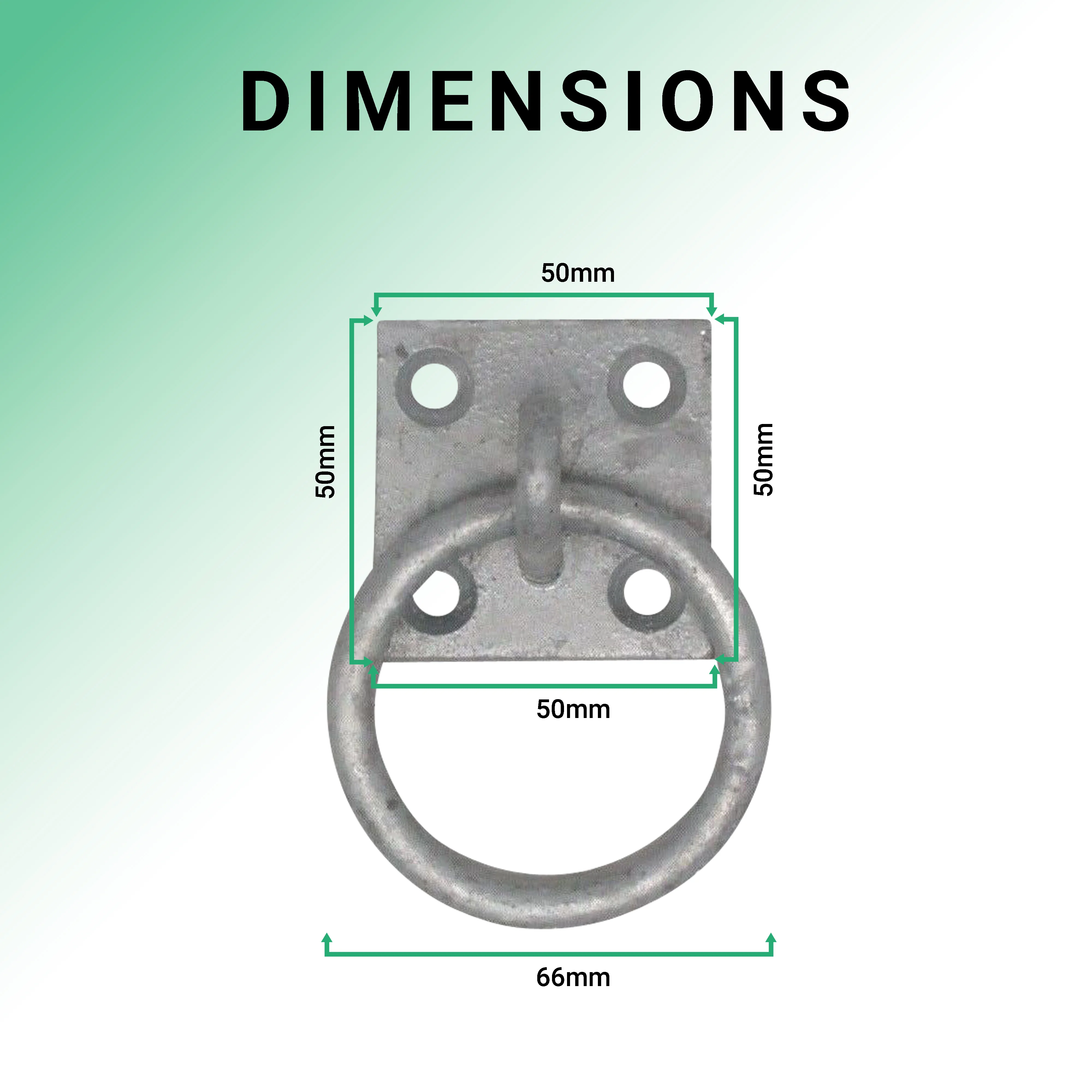 Tie Ring on Plate For Equestrian Dogs Horse Stables - 50mm - Galvanised - Image 3