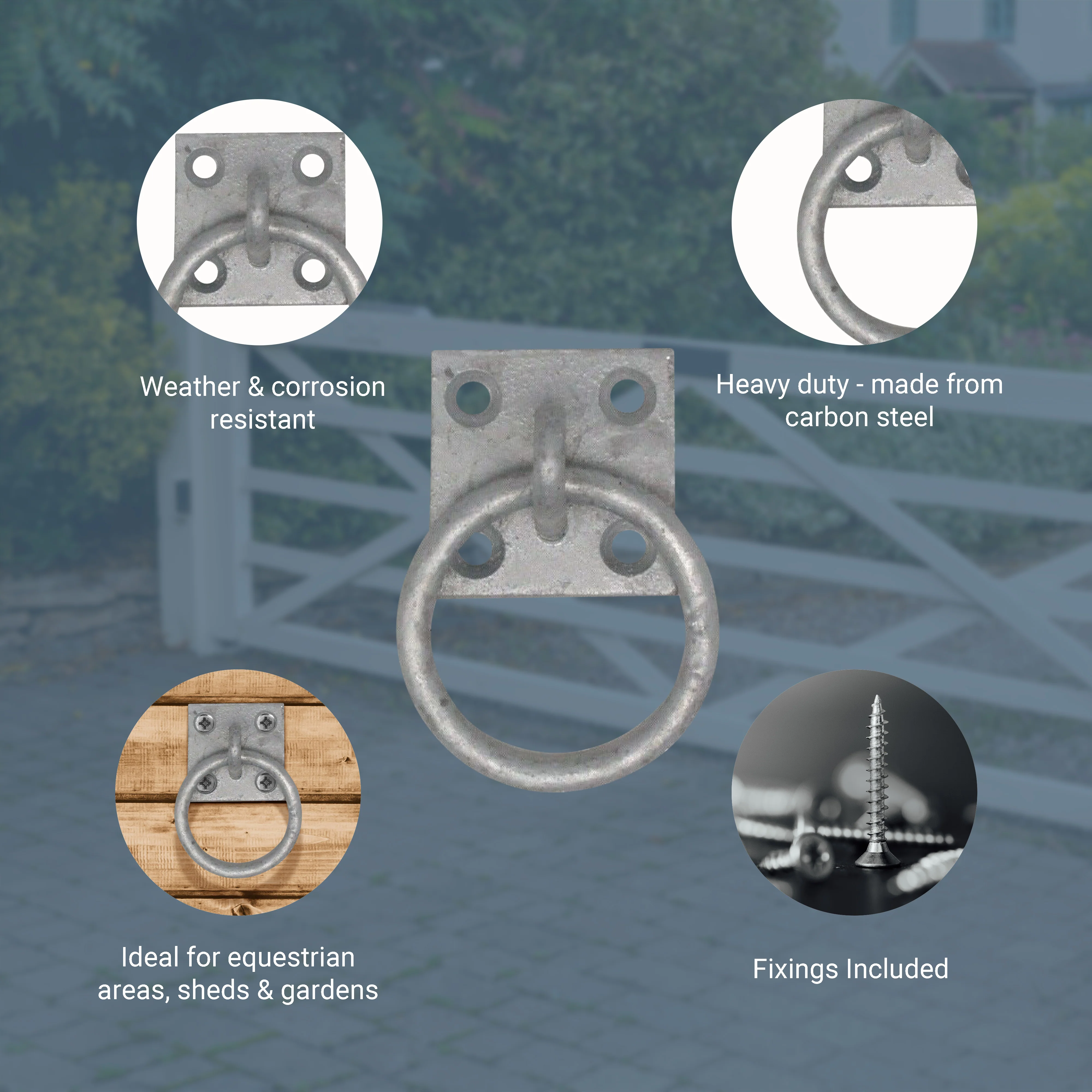 Tie Ring on Plate For Equestrian Dogs Horse Stables - 50mm - Galvanised - Image 5