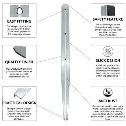 Timber Railway Sleeper Pin Bracket - 450mm - Galvanised Steel - Pack of 10 - Image 3