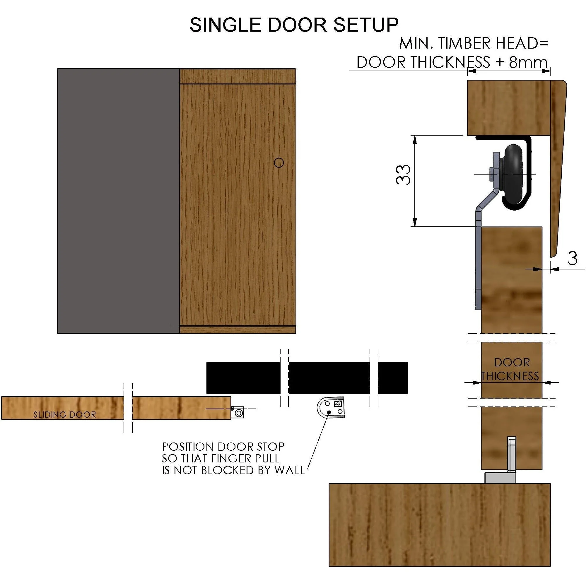 Top Hung Single Wardrobe Sliding Door System To Suit Max 750mm Opening - Image 3