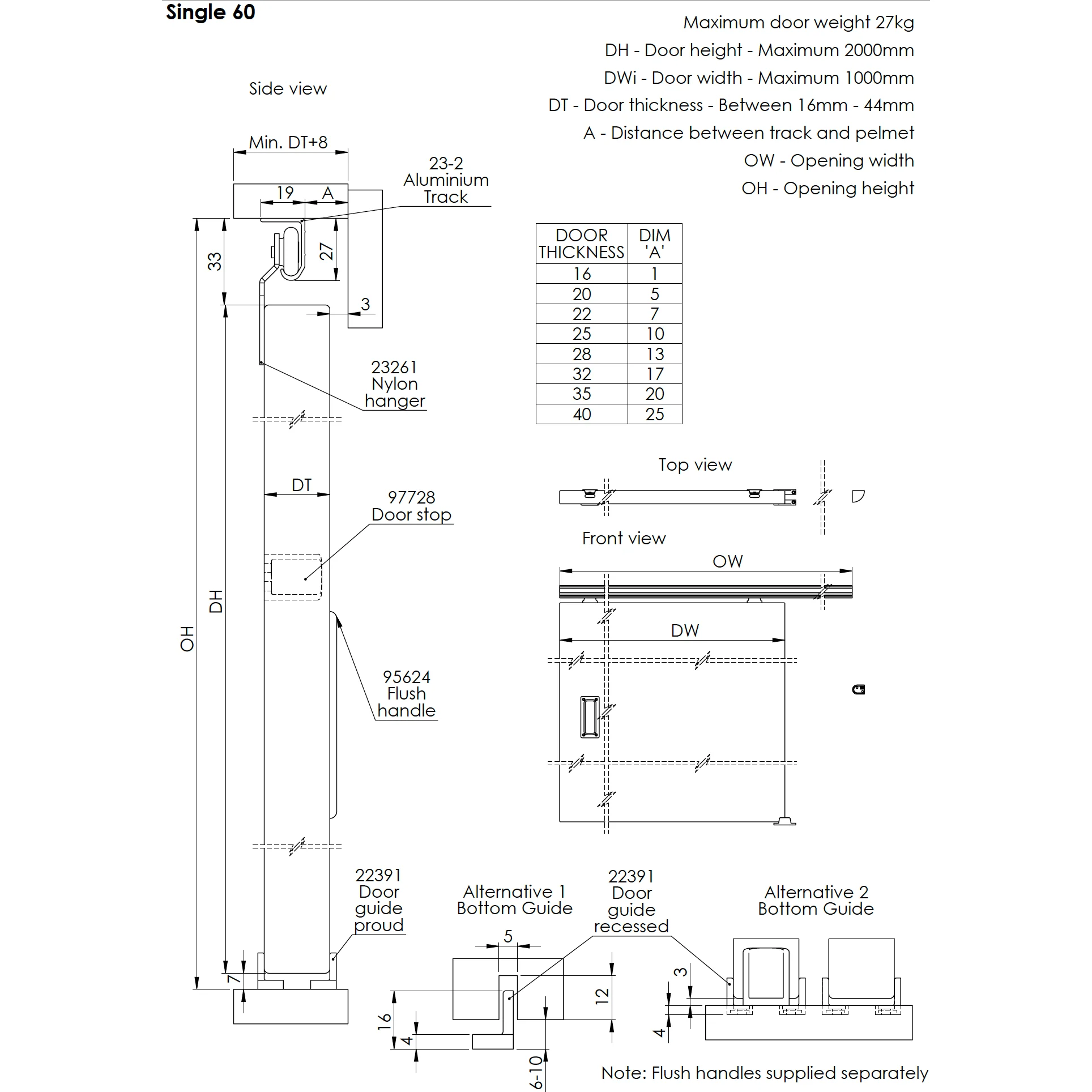 Top Hung Single Wardrobe Sliding Door System To Suit Max 750mm Opening - Image 6