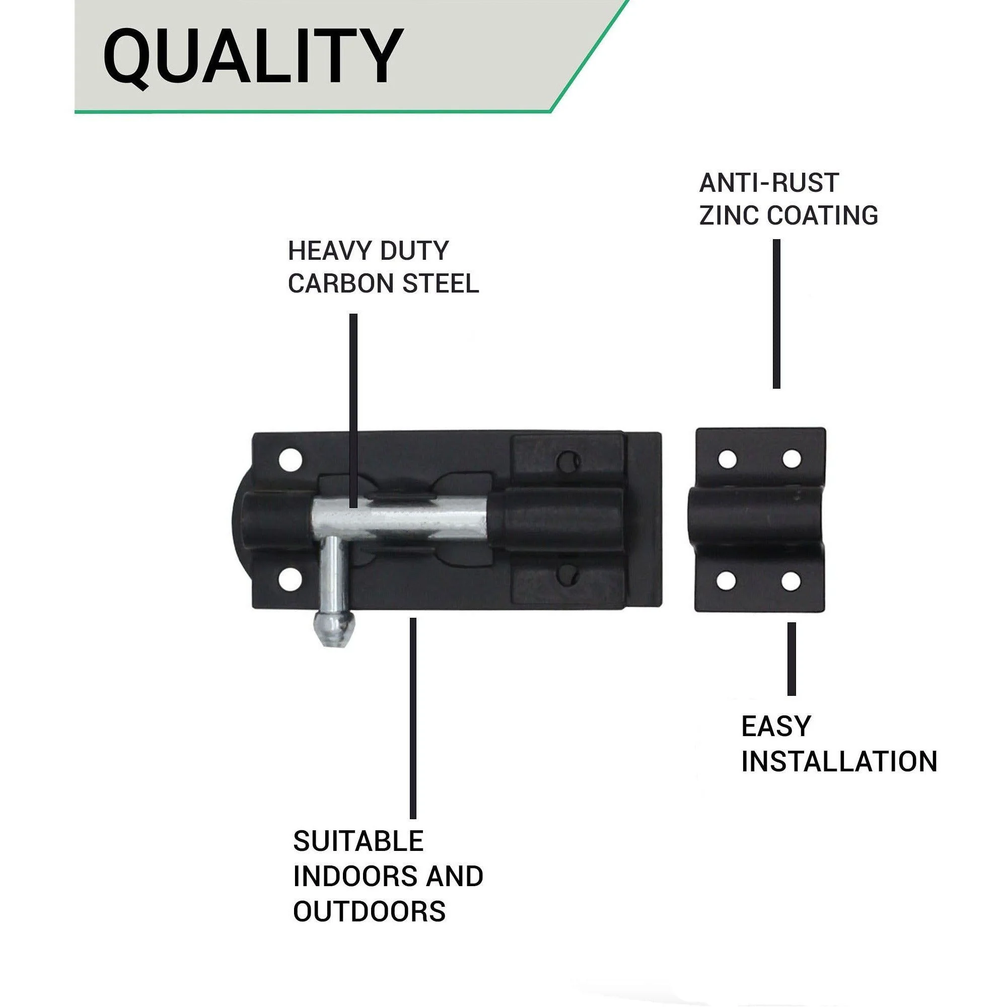 Tower Bolt - 90 mm / 3 Inch - Black - Image 4