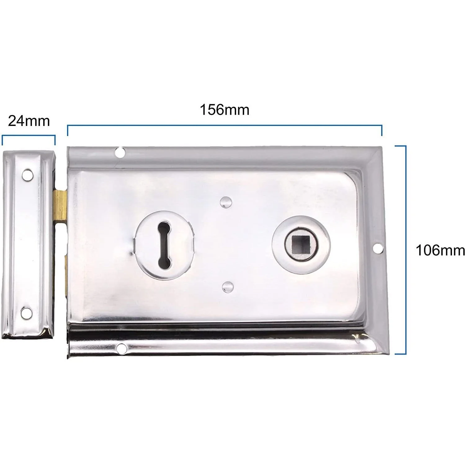 Traditional Rim Sashlock - Surface Mounted Lock 156 x 106mm - Polished Chrome - Image 3