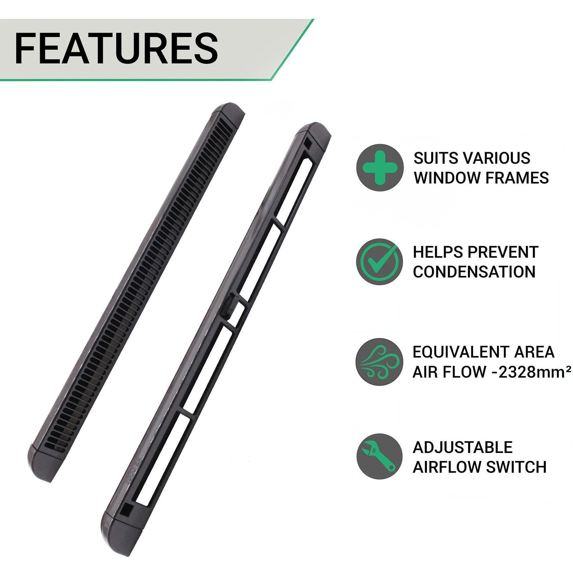 Trickle Window Slot Vent Set Inside & Out - 300mm - 2328mm²EA - Black - Pack of 10 - Image 3