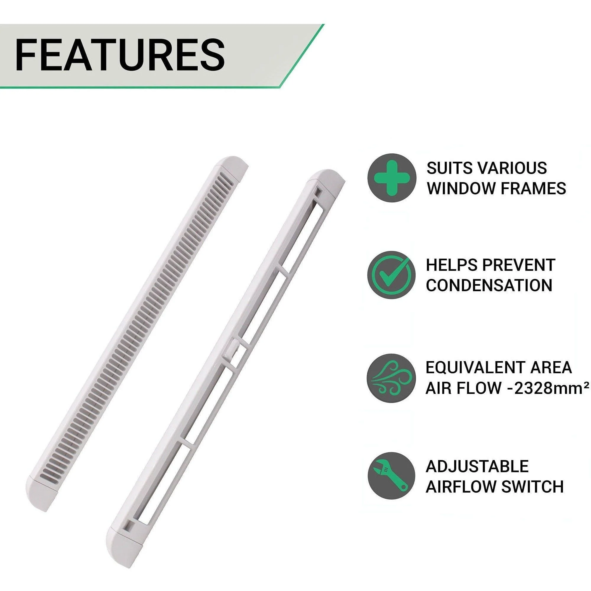 Trickle Window Slot Vent Set Inside & Out - 300mm - 2328mm²EA - White - Pack of 50 - Image 3