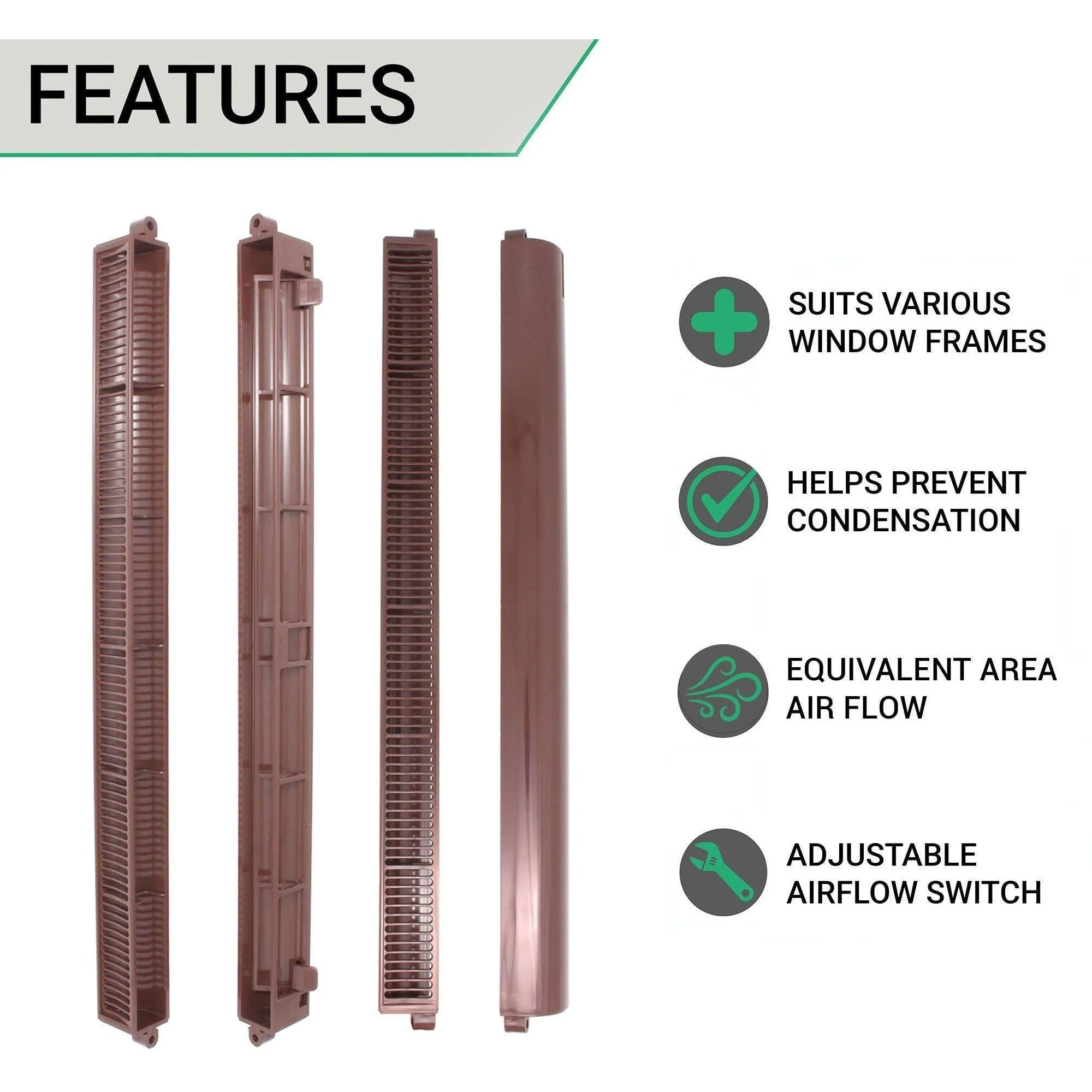 Trickle Window Slot Vent Set Inside & Out - 415mm - 4191mm²EA - Brown - Pack of 10 - Image 3