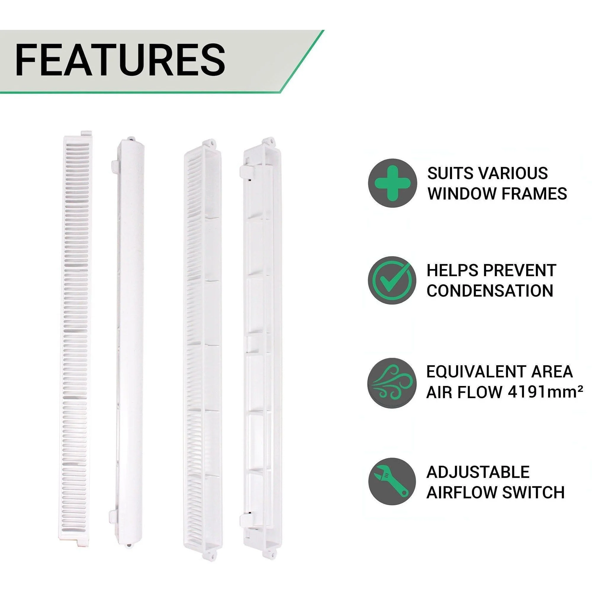 Trickle Window Slot Vent Set Inside & Out - 415mm - 4191mm²EA - White - Image 3