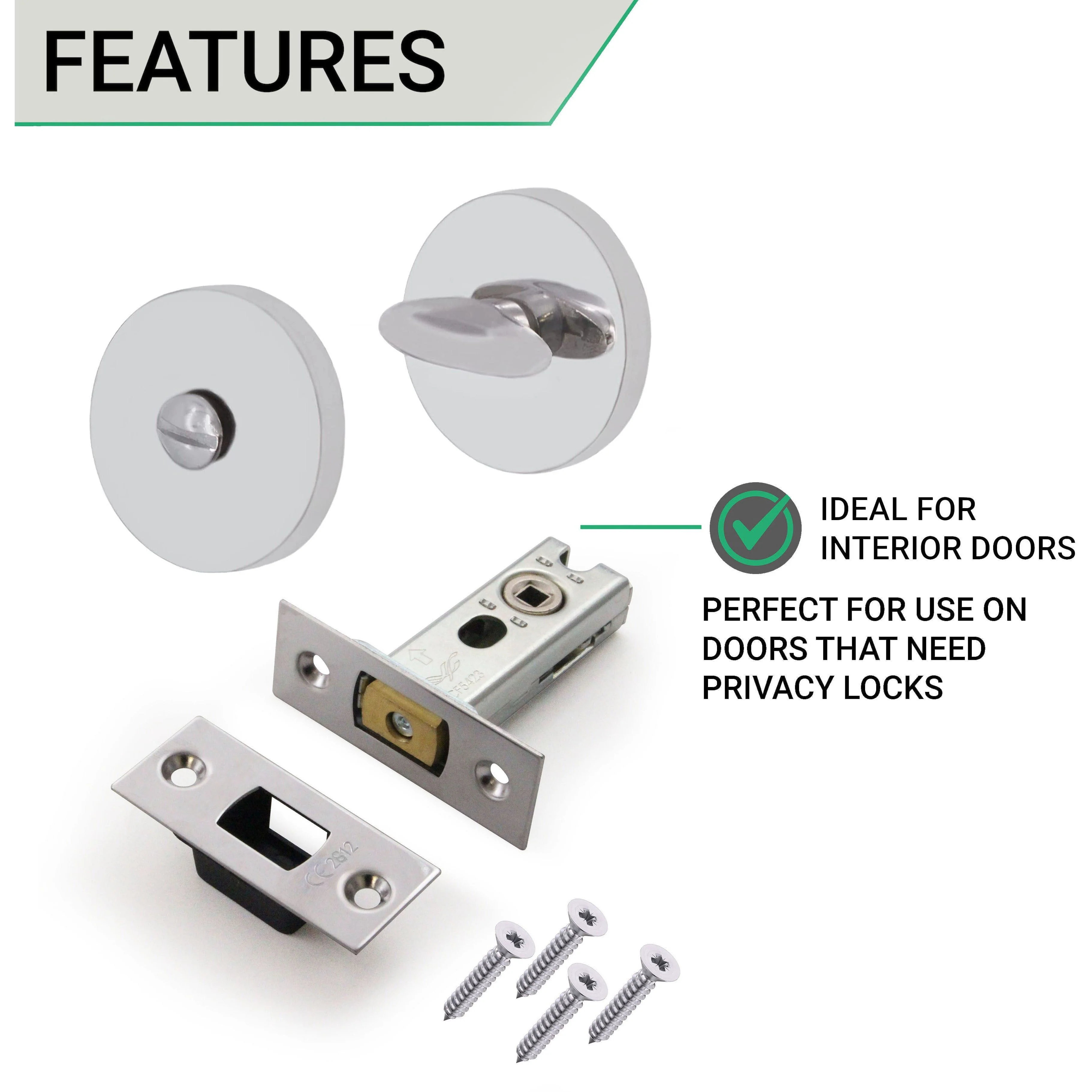 4 inch/101mm Tubular Bathroom Deadbolt Kit - 82mm Backset - Polished Stainless - Image 3