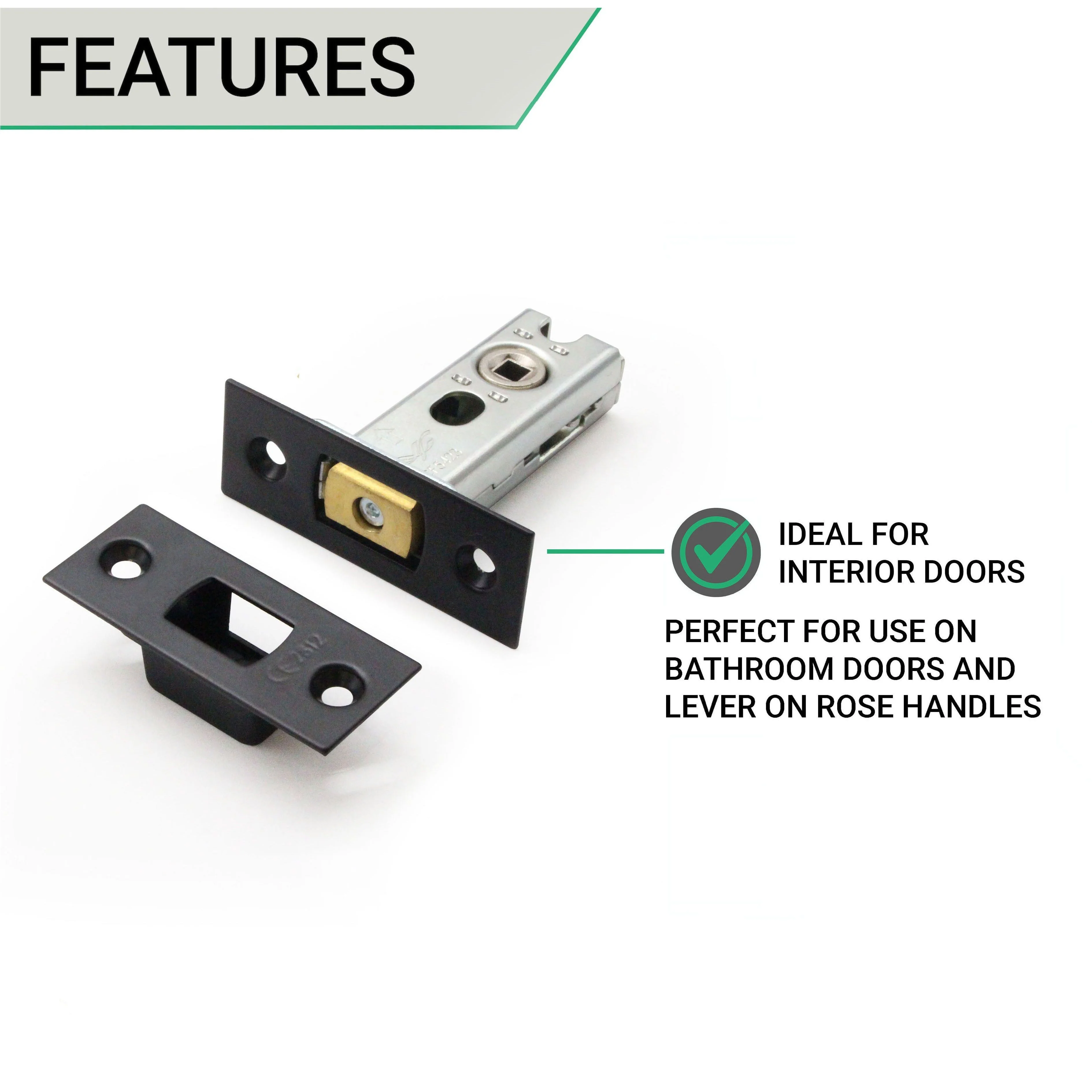 4 inch/101mm Tubular Bathroom Deadbolt - 82mm Backset - Matt Black - Image 3