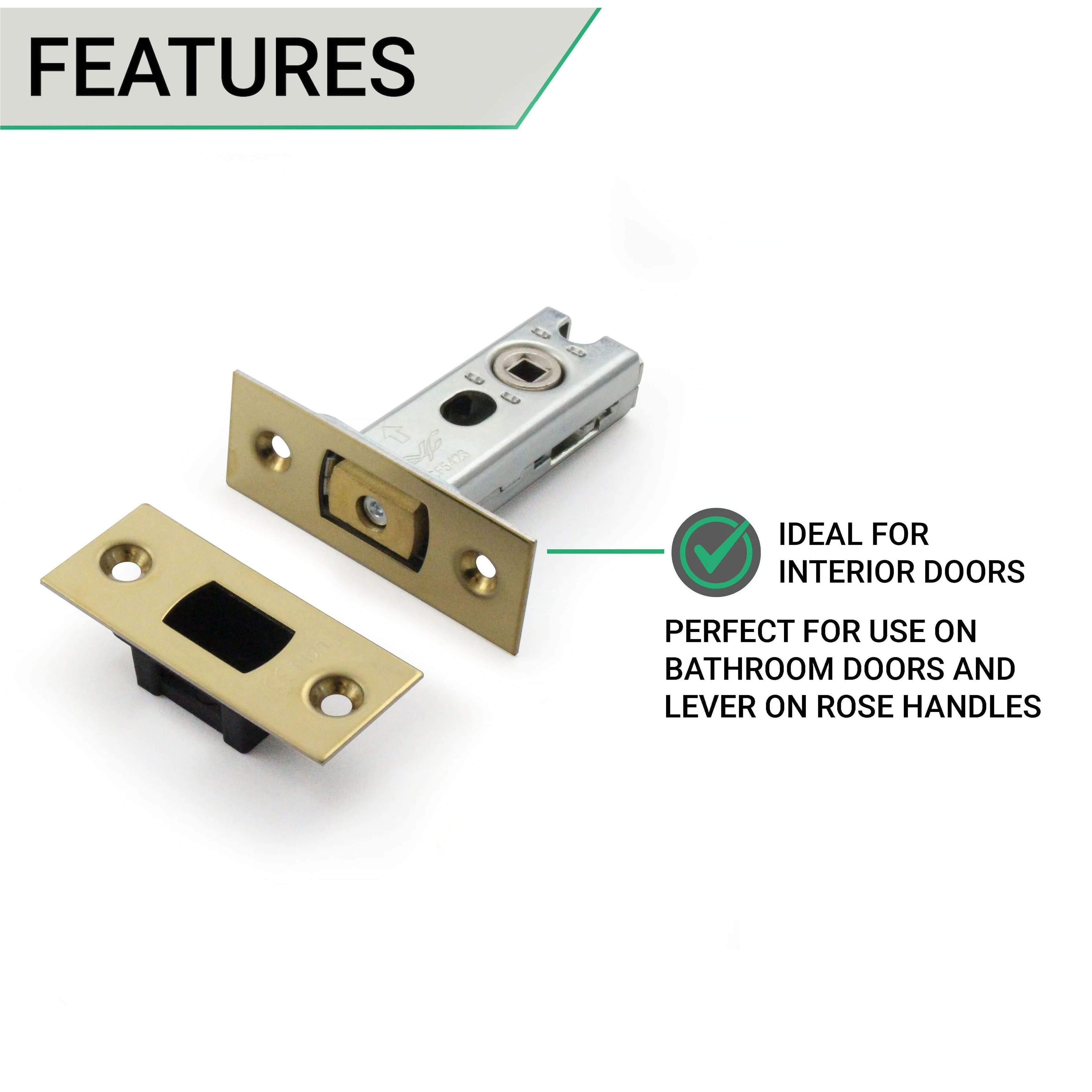 4 inch/101mm Tubular Bathroom Deadbolt - 82mm Backset - Polished Brass - Image 4