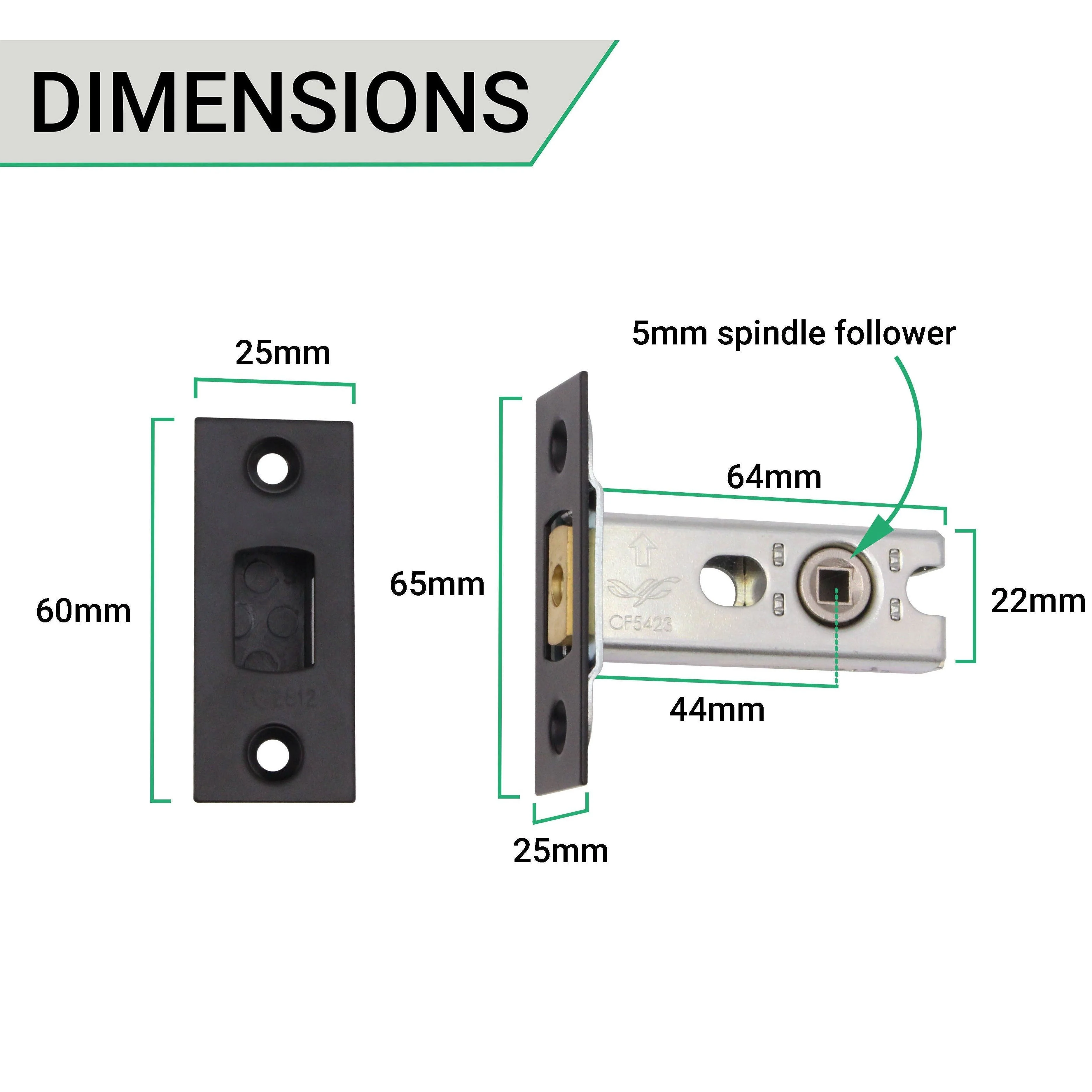 2.5 inch/64mm Tubular Bathroom Deadbolt - 44mm Backset - Matt Black - Image 4
