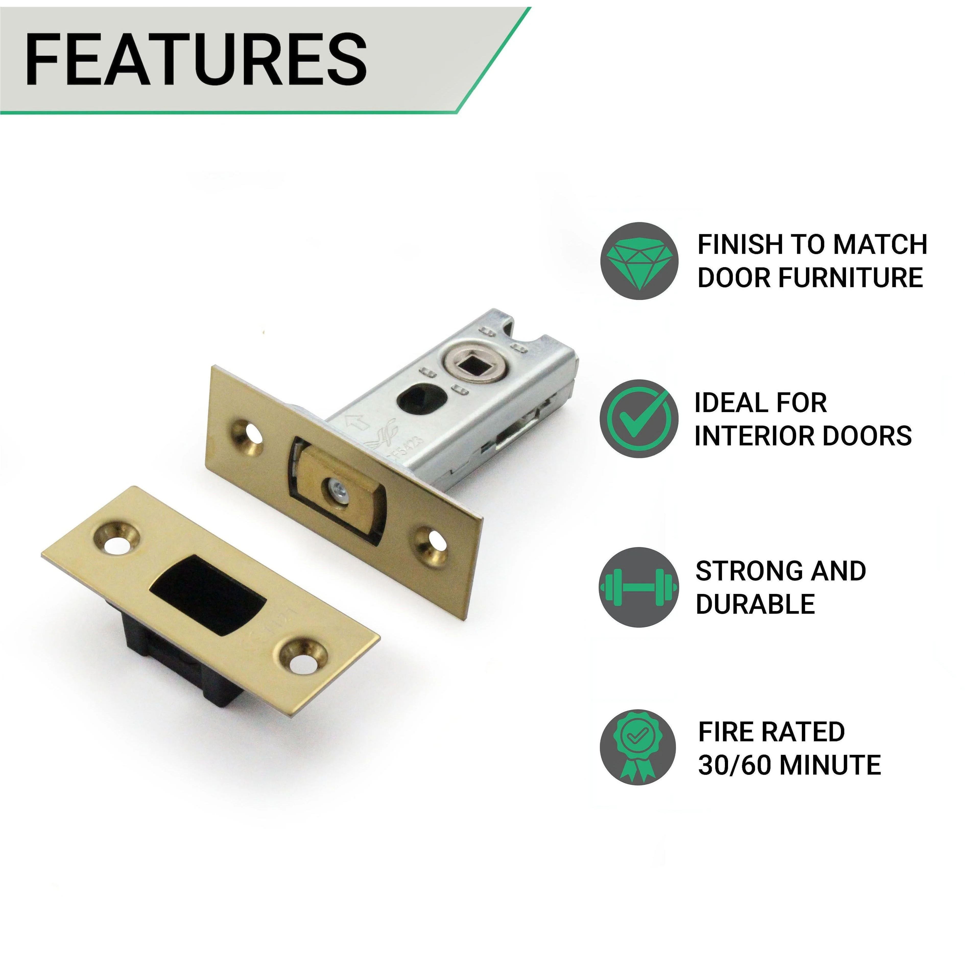 3 inch/76mm Tubular Bathroom Deadbolt - 57mm Backset - Polished Brass - Image 3