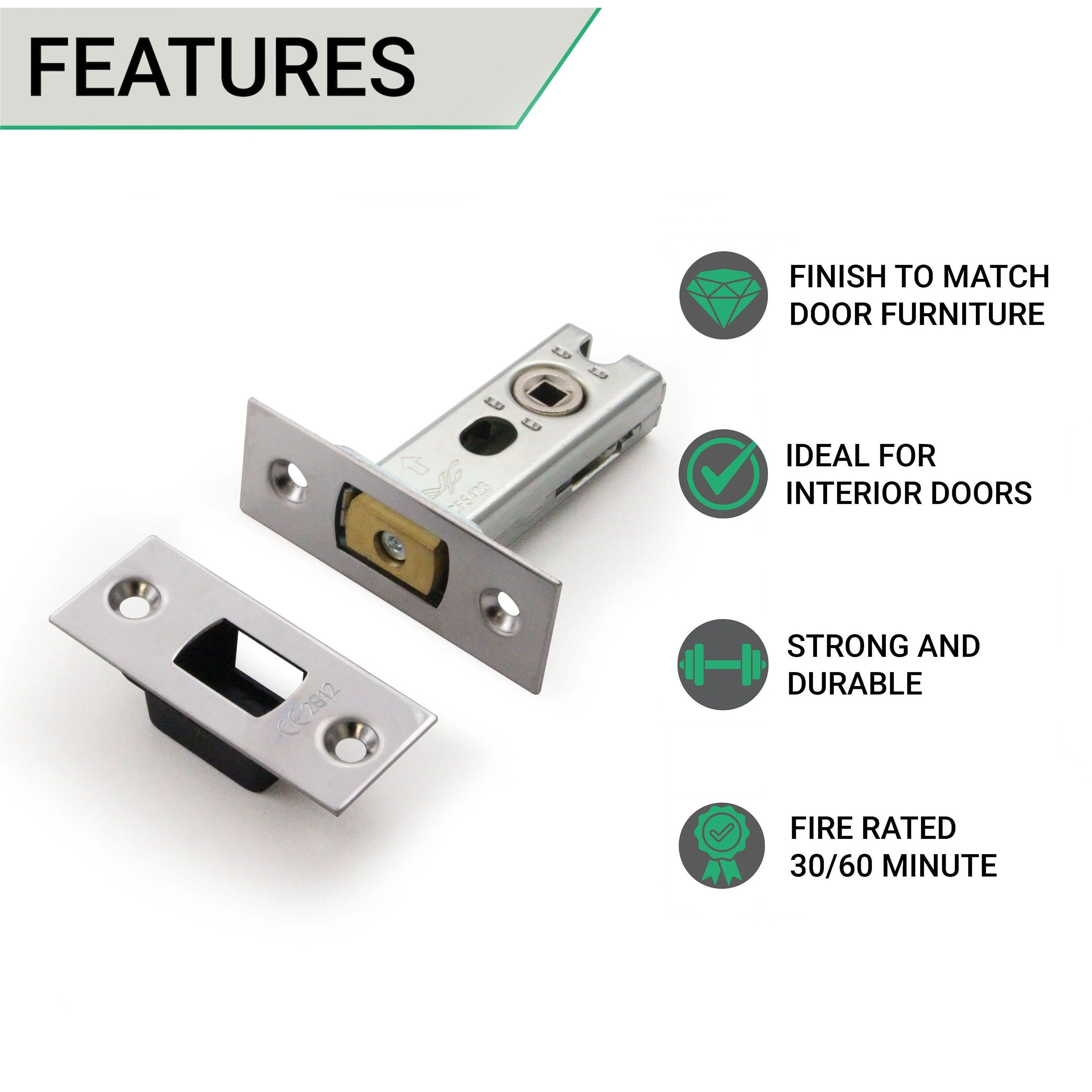 3 inch/76mm Tubular Bathroom Deadbolt - 57mm Backset - Polished Chrome - Image 3