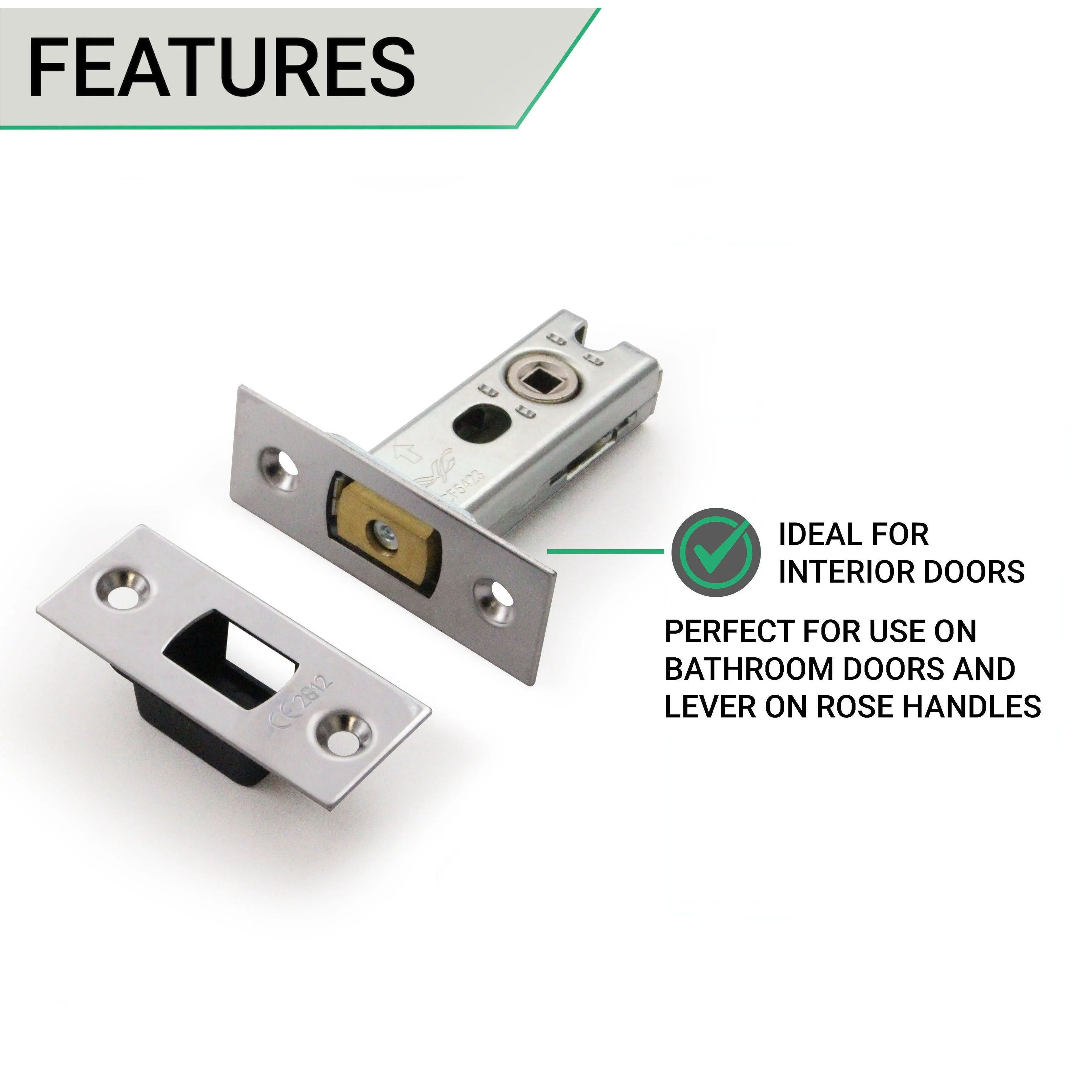 3 inch/76mm Tubular Bathroom Deadbolt - 57mm Backset - Polished Chrome - Image 4
