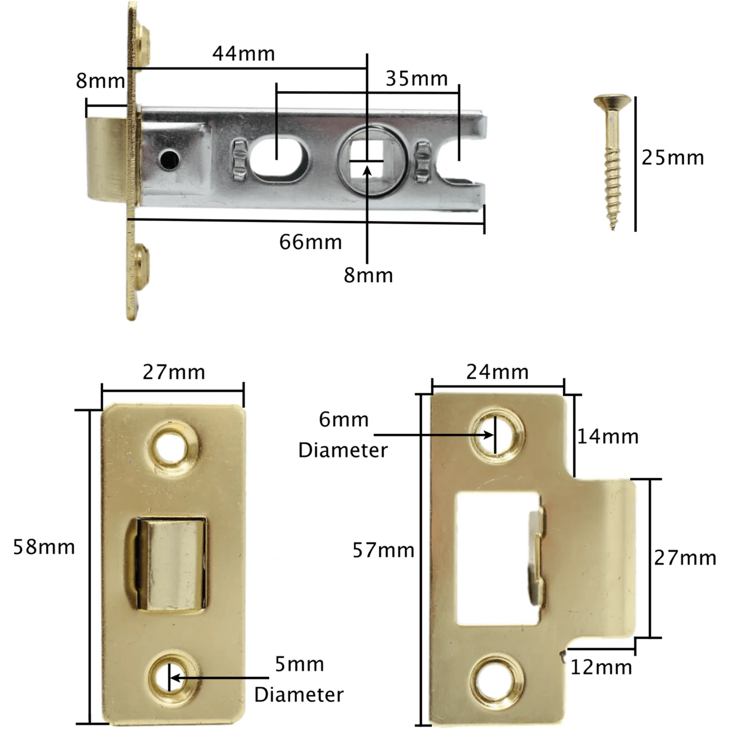 2.5 inch/64mm Economy Tubular Latch - 44m Backset - Brass - Image 5