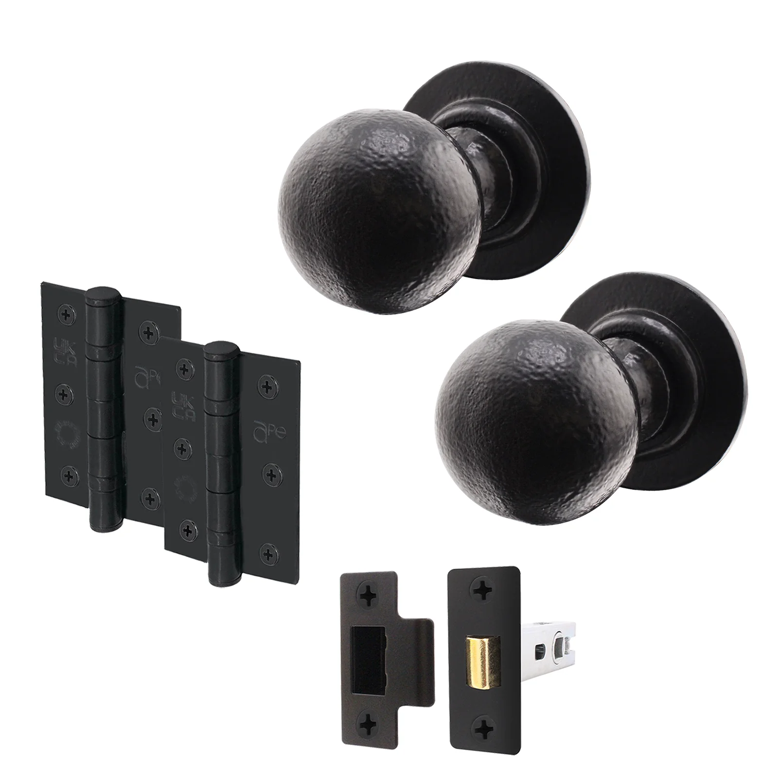 Tudor Black Iron Mortice/Rim Door Knob Kit - 76mm Latch - 76mm Hinges