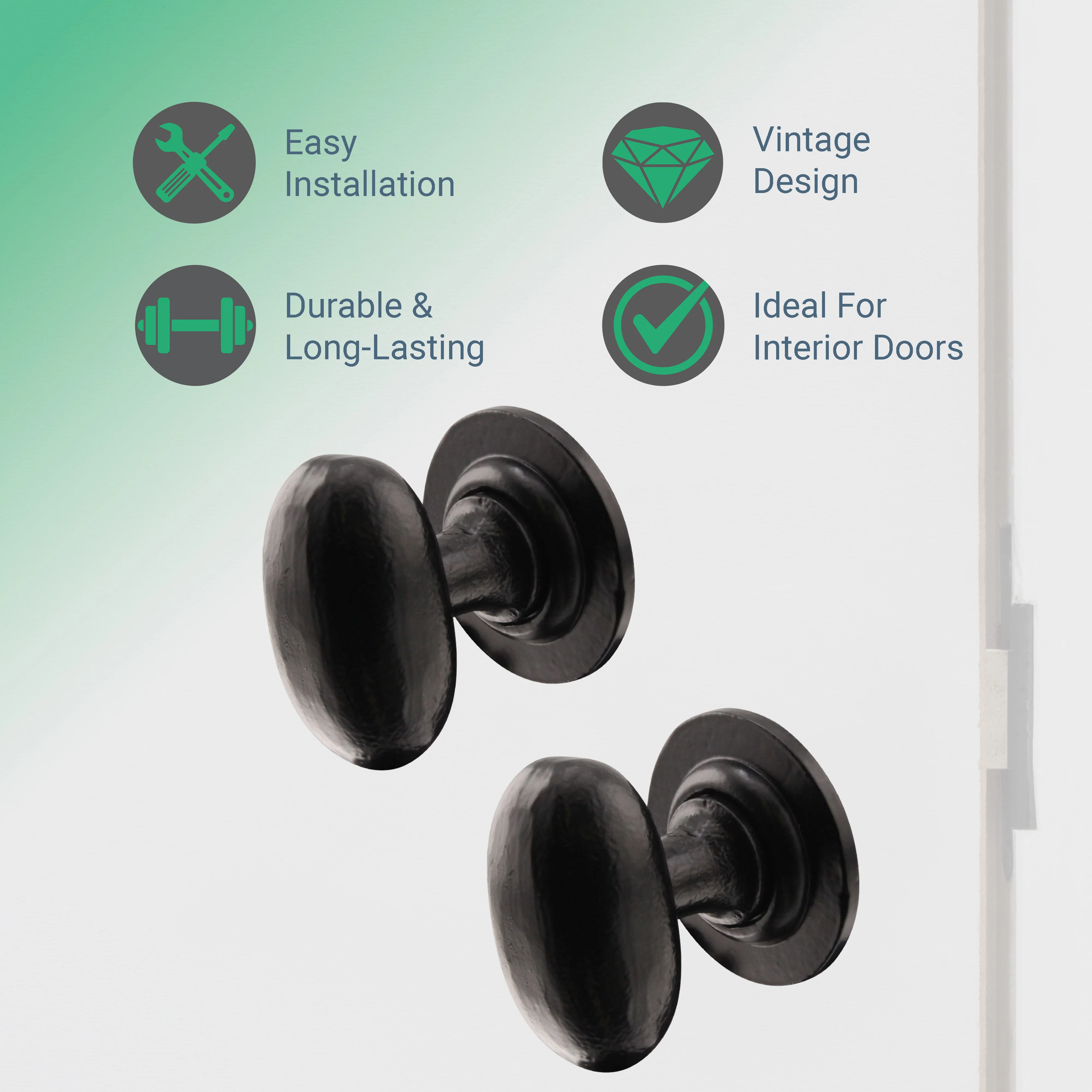 Tudor Black Iron Oval Mortice/Rim Door Knob Kit - 76mm Latch - 76mm Hinges - Image 2