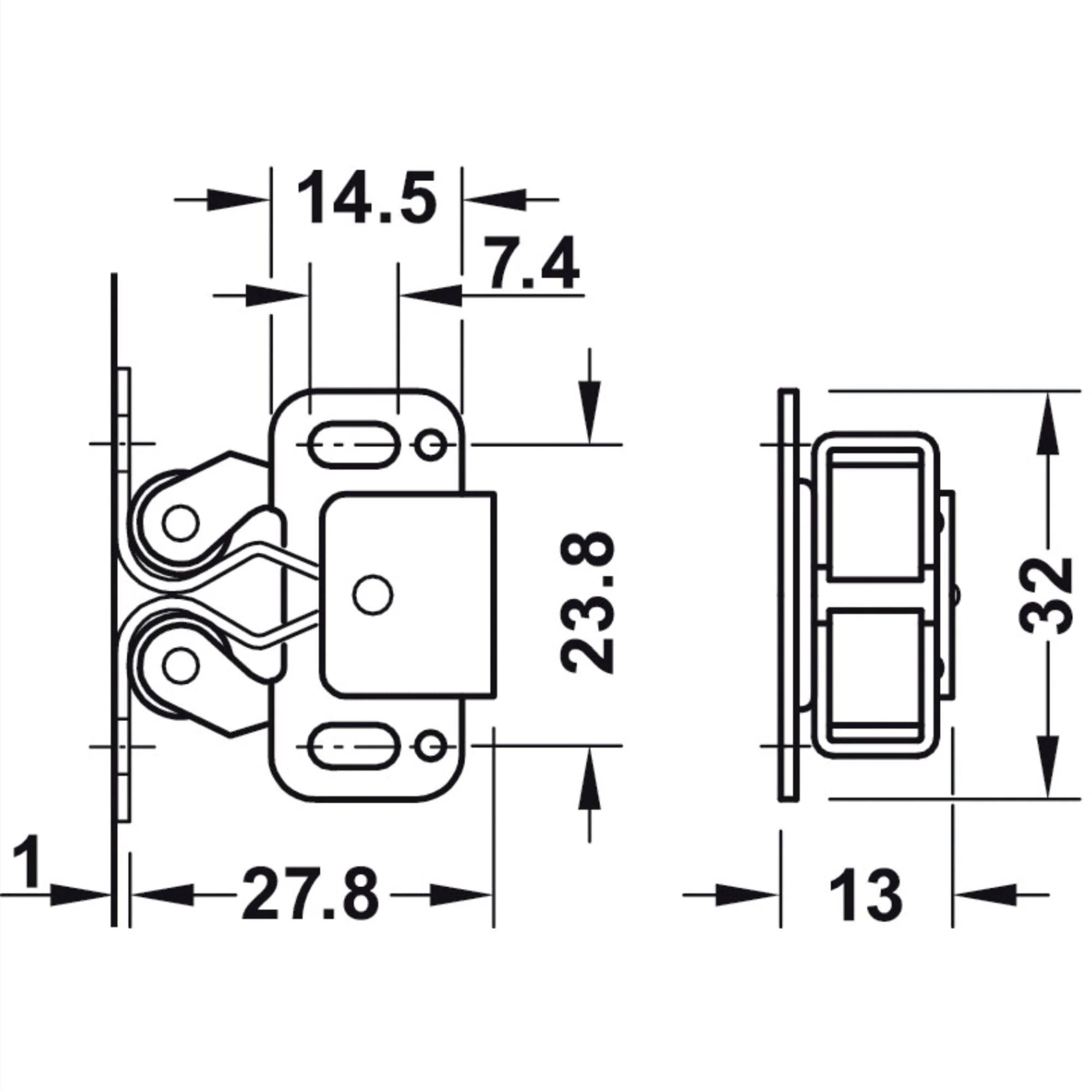 Twin Roller Catch - 32 x 14.5mm - Brass Plated - Pack of 4 - Image 4