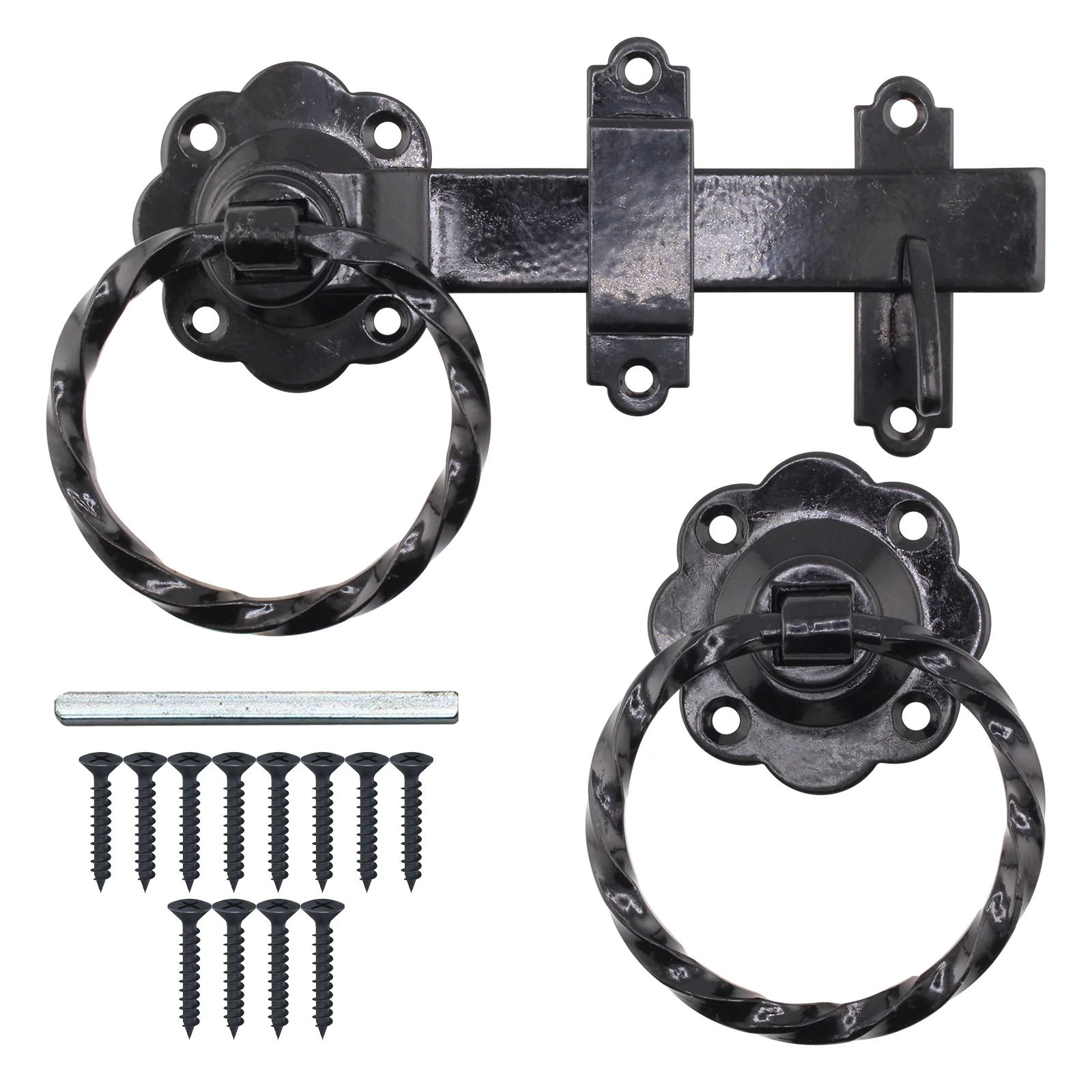 Ring Gate Latch - 6" / 150mm - Twisted Ring - Black Powder Coating