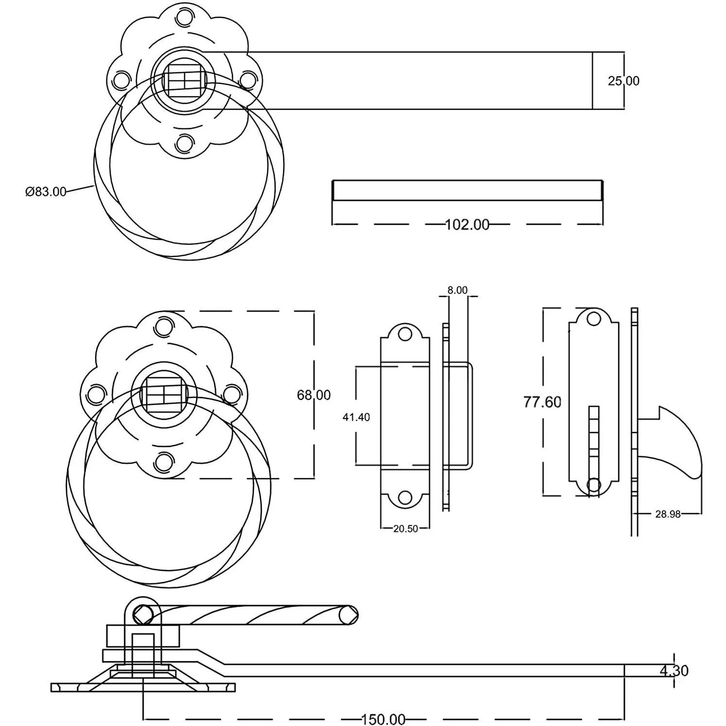 Ring Gate Latch - 6" / 150mm - Twisted Ring - Black Powder Coating - Image 2