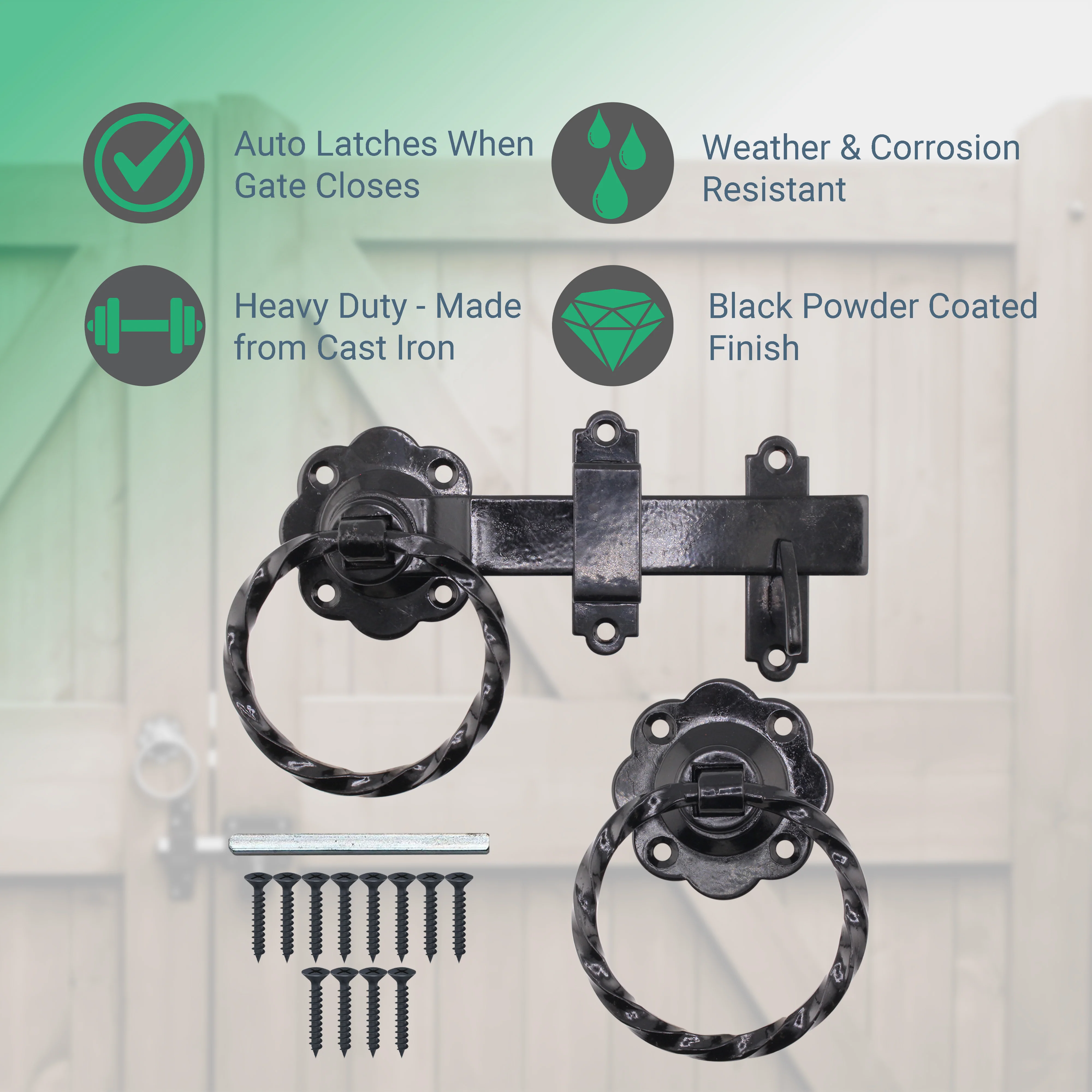 Ring Gate Latch - 6" / 150mm - Twisted Ring - Black Powder Coating - Image 3
