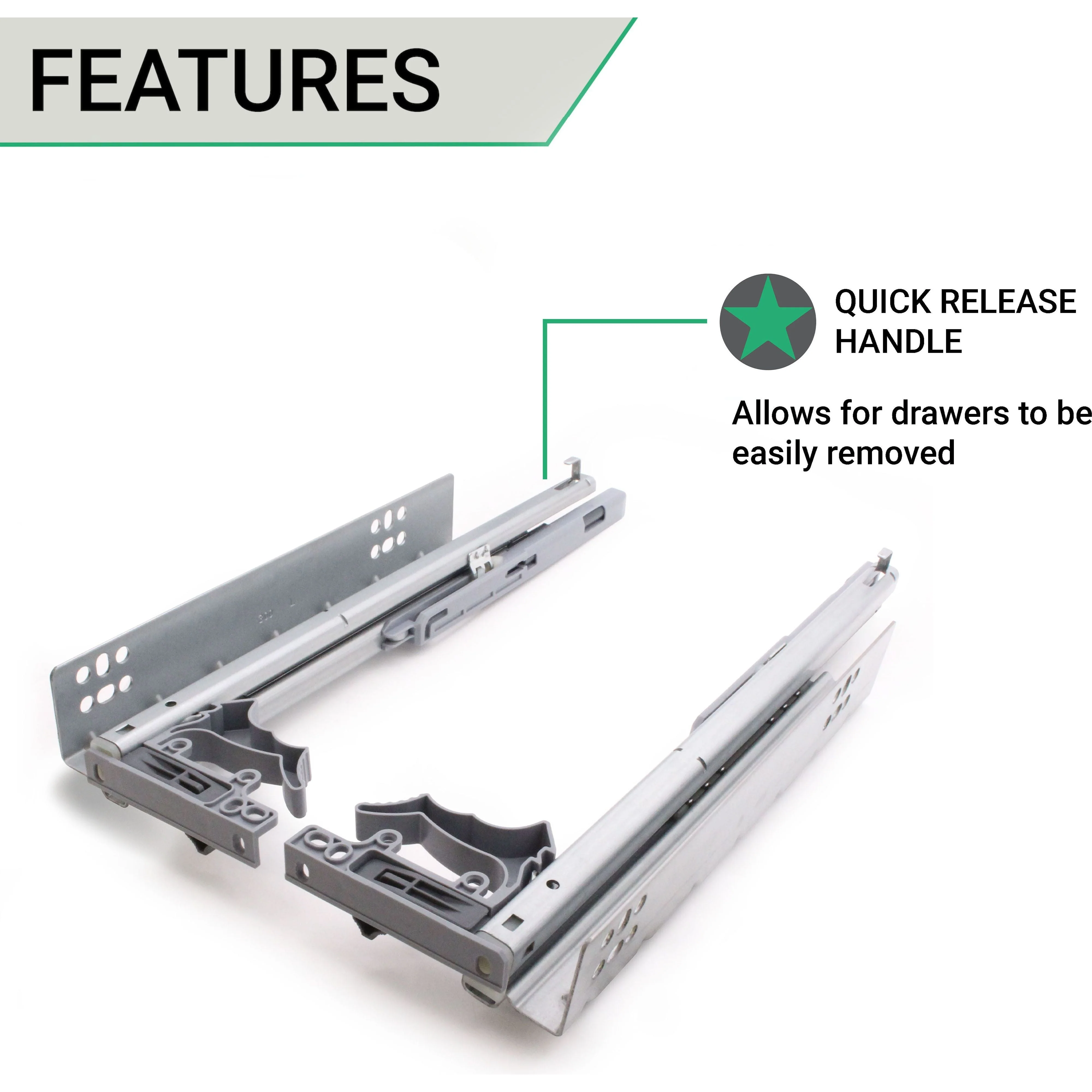 Soft Close Concealed Undermount Drawer Runners Double Extension 30kg Max 500mm - Image 3