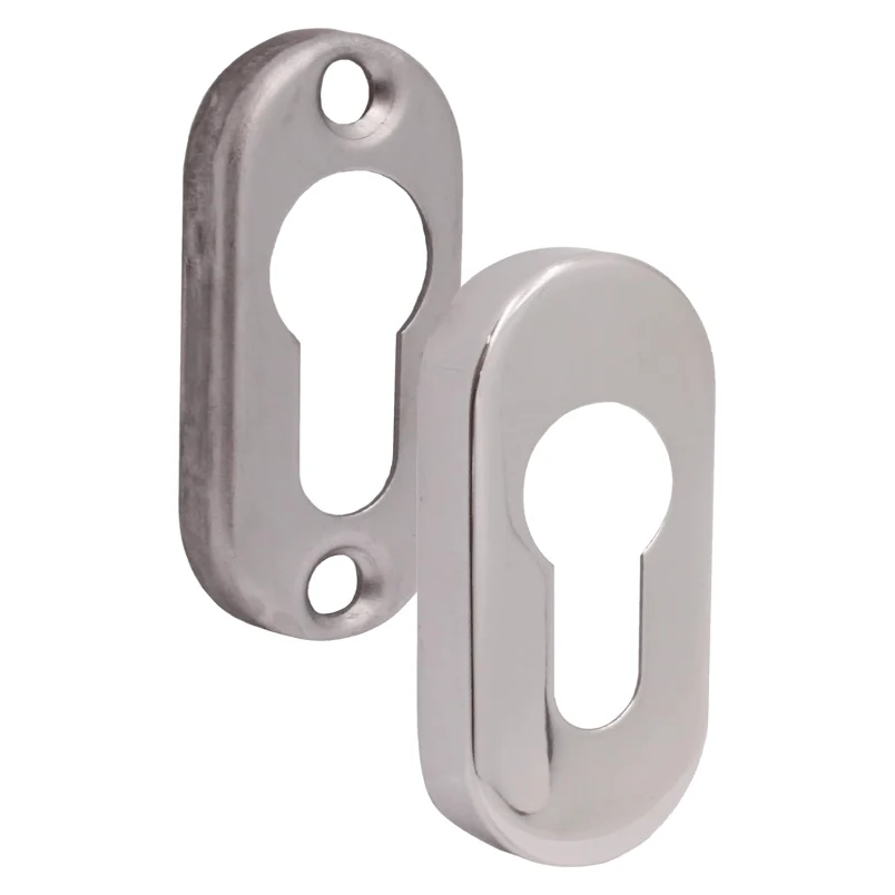 Upright Euro Escutcheon Oval Shaped Keyhole Cover - Polished Stainless Steel - Image 2
