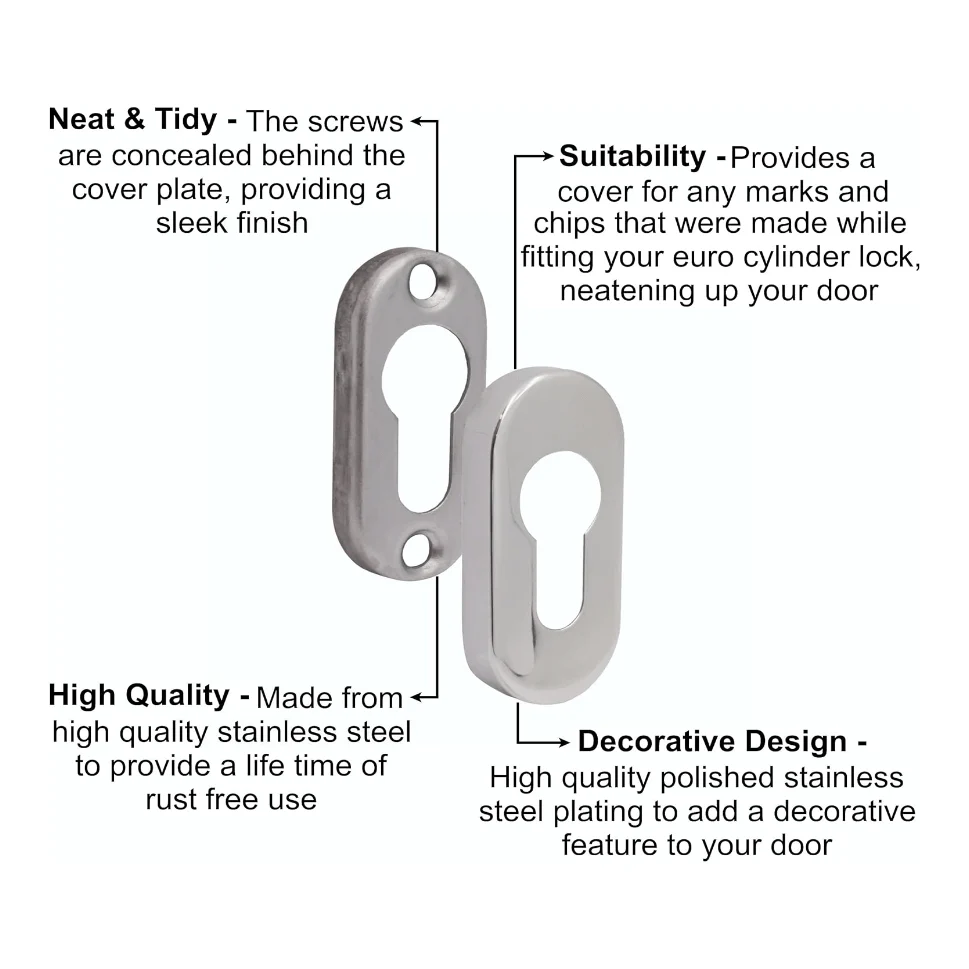 Upright Euro Escutcheon Oval Shaped Keyhole Cover - Polished Stainless Steel - Image 4