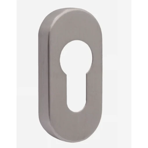 Upright Euro Escutcheon Oval Shaped Keyhole Cover - Satin Stainless Steel