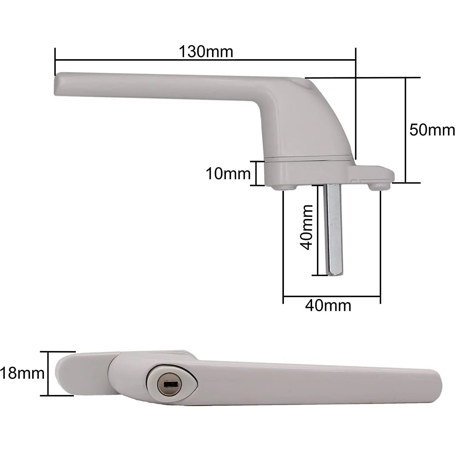 uPVC Universal Window Handle Mila Hero Espagnolette Inline - White - 40mm Pin - Image 3